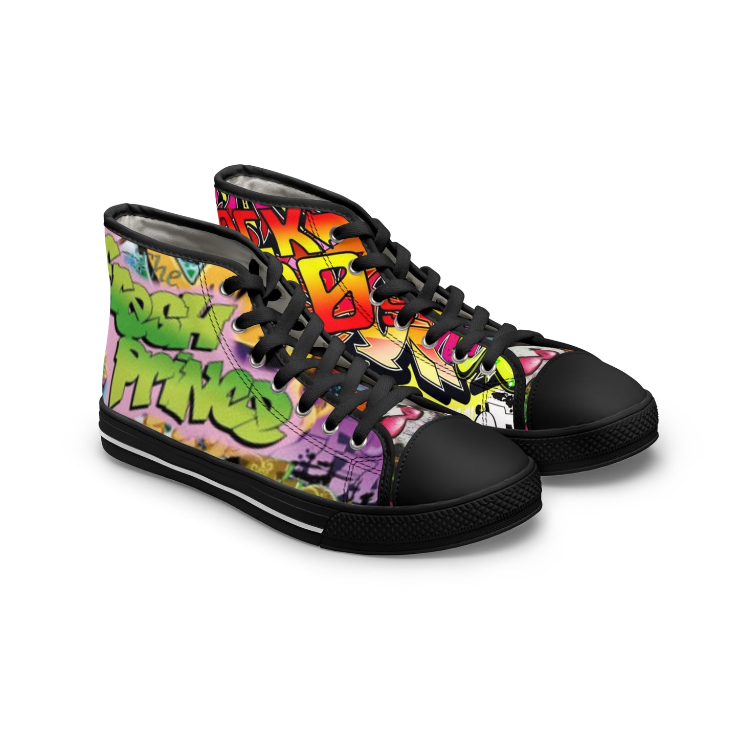 Vibrant High Top Sneakers: Trendy Graffiti Kicks for Street Style Fans, Cool Athletic Footwear, Unique Gift for Her