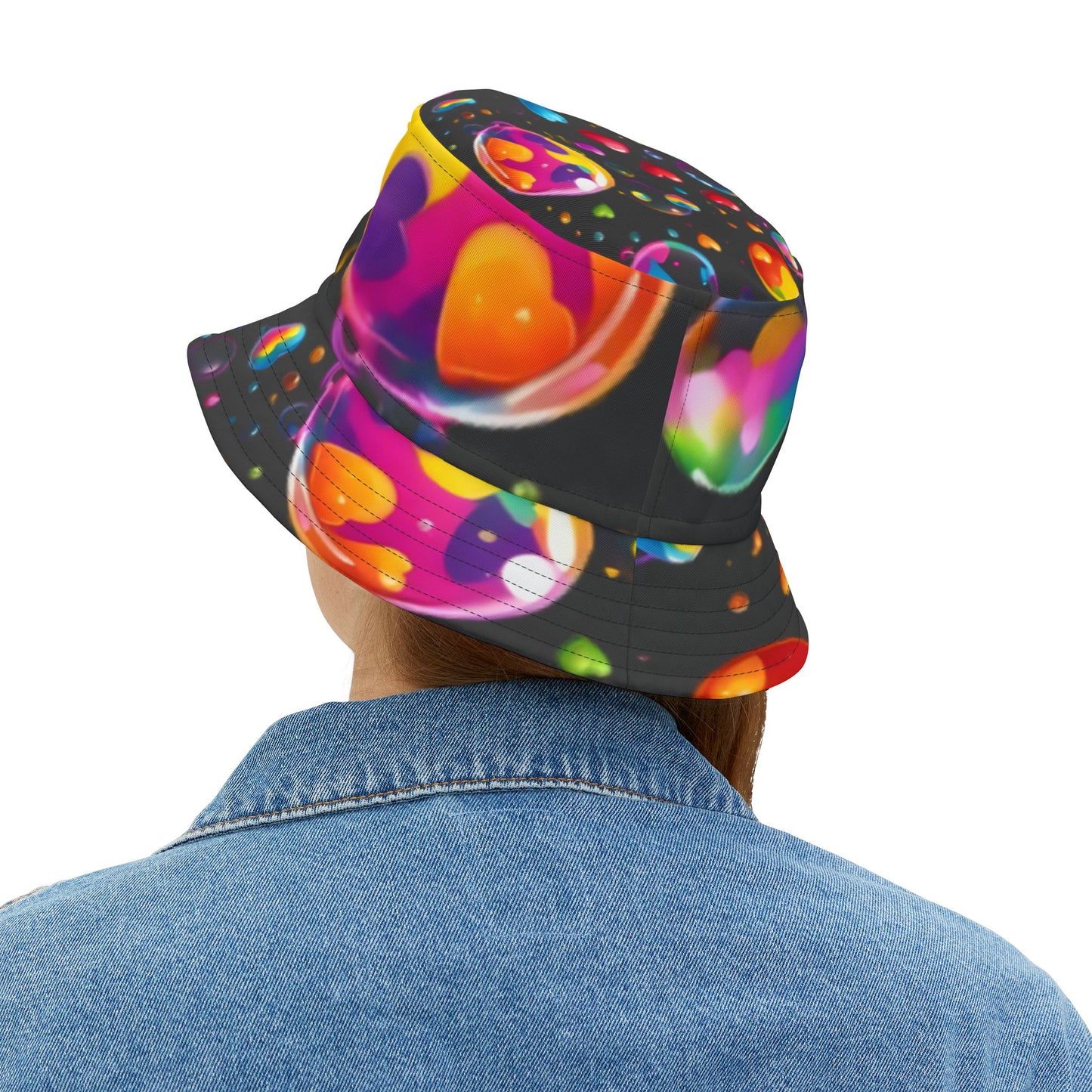 Vibrant Heart Pattern Bucket Hat, Loving Summer Accessory, Festival Gear, Beach Hat, Fun Gift for Friends