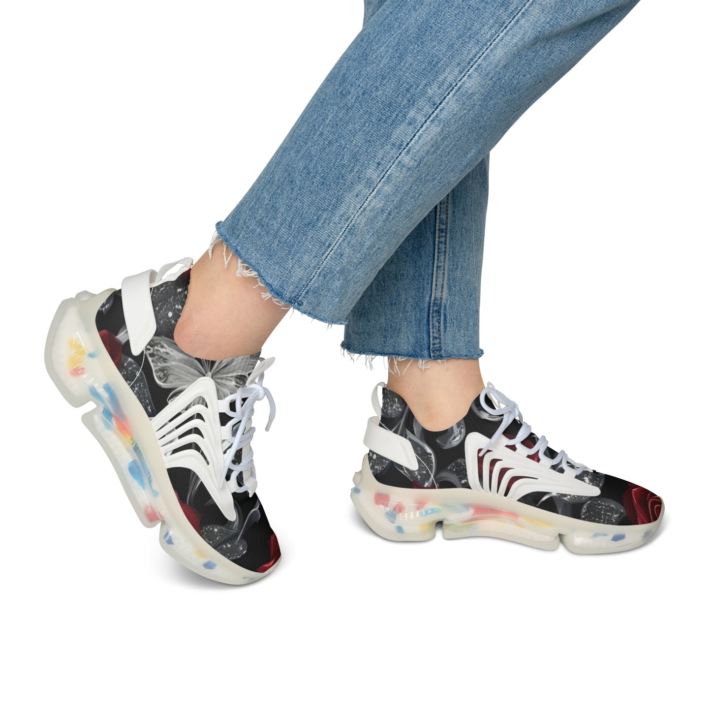 Mesh Sneakers - Diamond Roses Crystal Butterfly Design