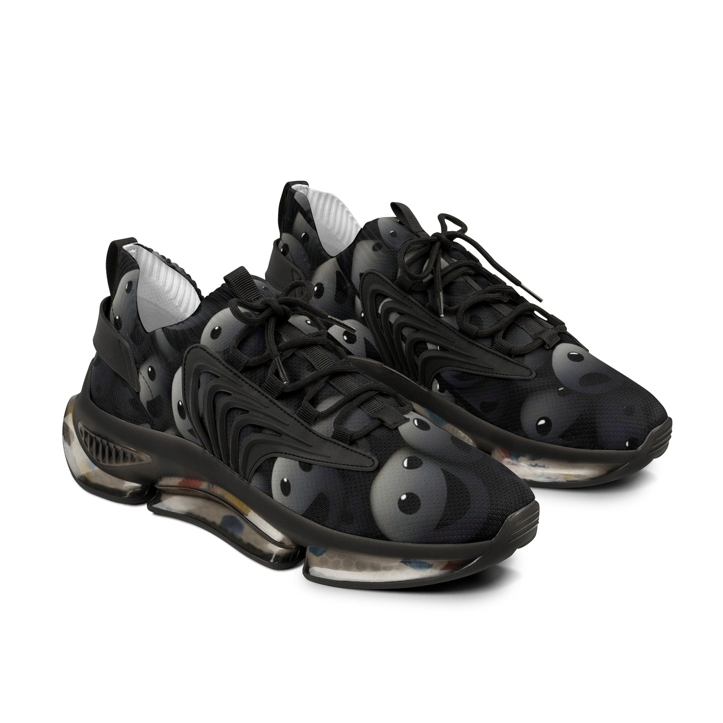 Mesh Sneakers for Men - Dark Smoke Smilie Faces Design