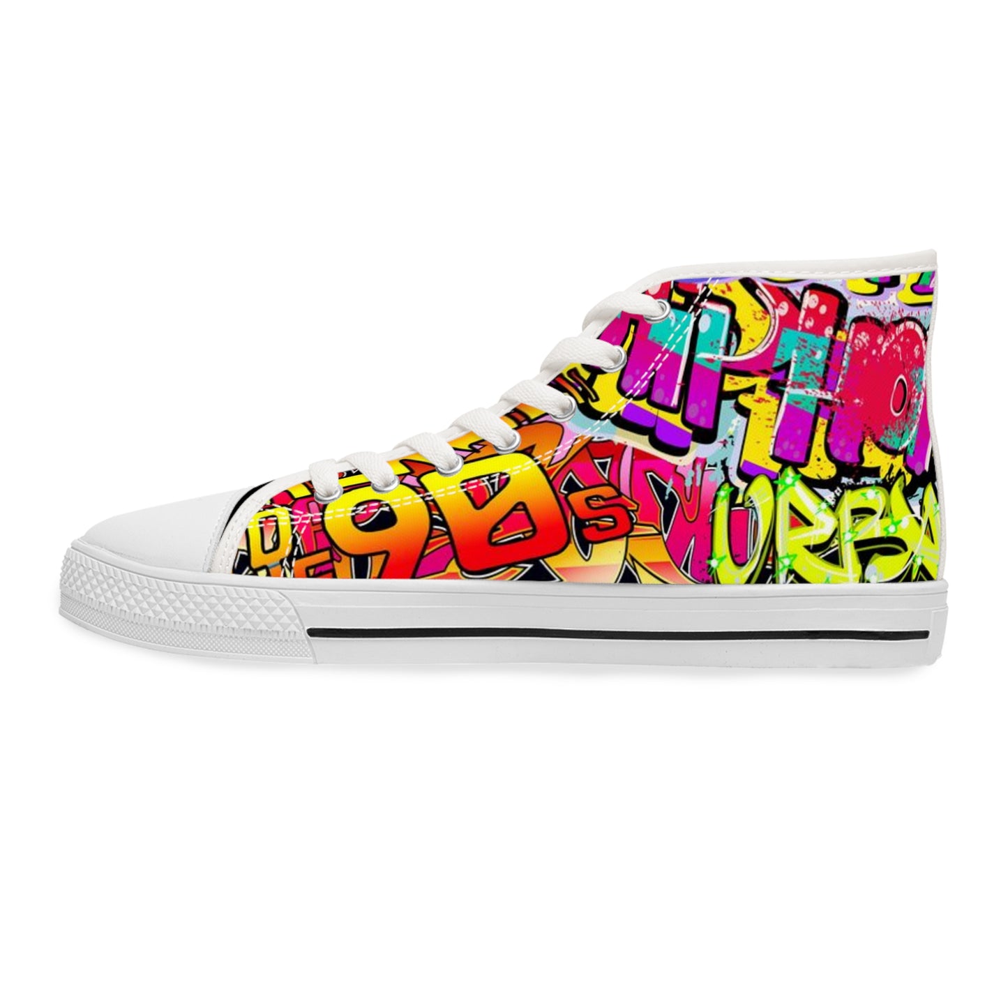 Vibrant High Top Sneakers: Trendy Graffiti Kicks for Street Style Fans, Cool Athletic Footwear, Unique Gift for Her
