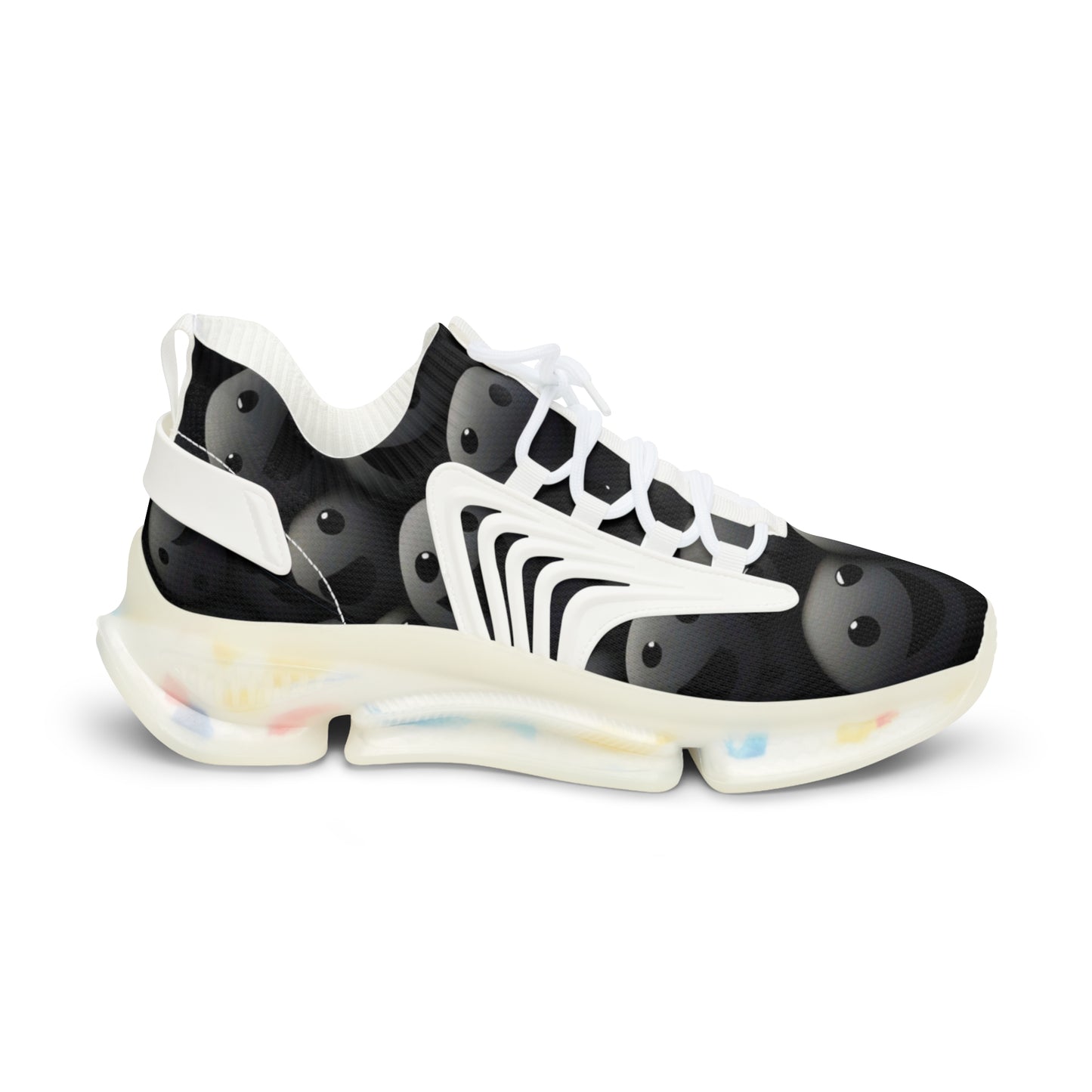 Mesh Sneakers for Men - Dark Smoke Smilie Faces Design