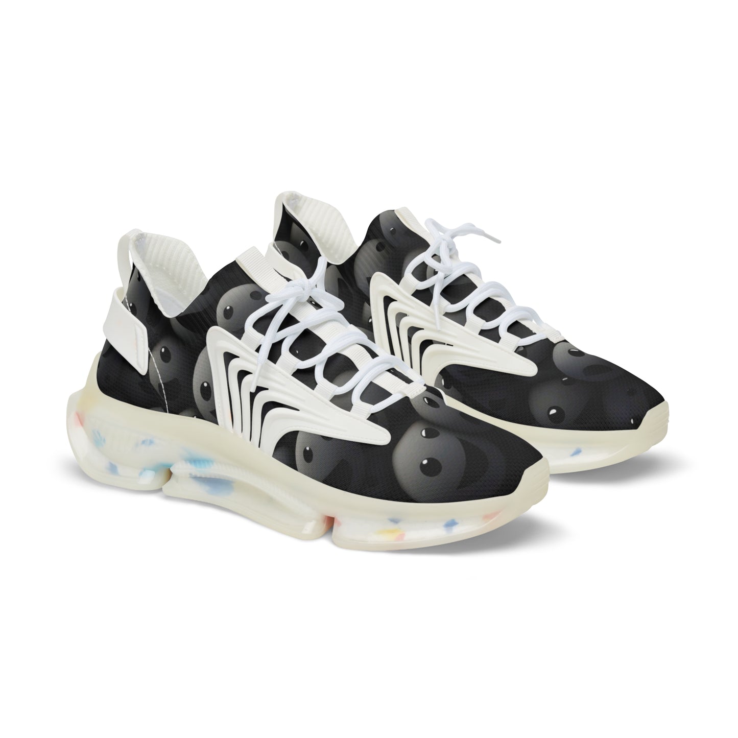 Mesh Sneakers for Men - Dark Smoke Smilie Faces Design