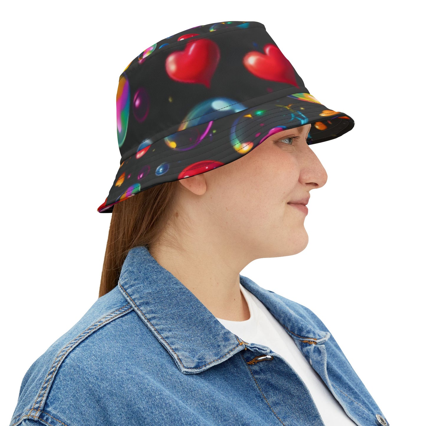Vibrant Heart Pattern Bucket Hat, Loving Summer Accessory, Festival Gear, Beach Hat, Fun Gift for Friends