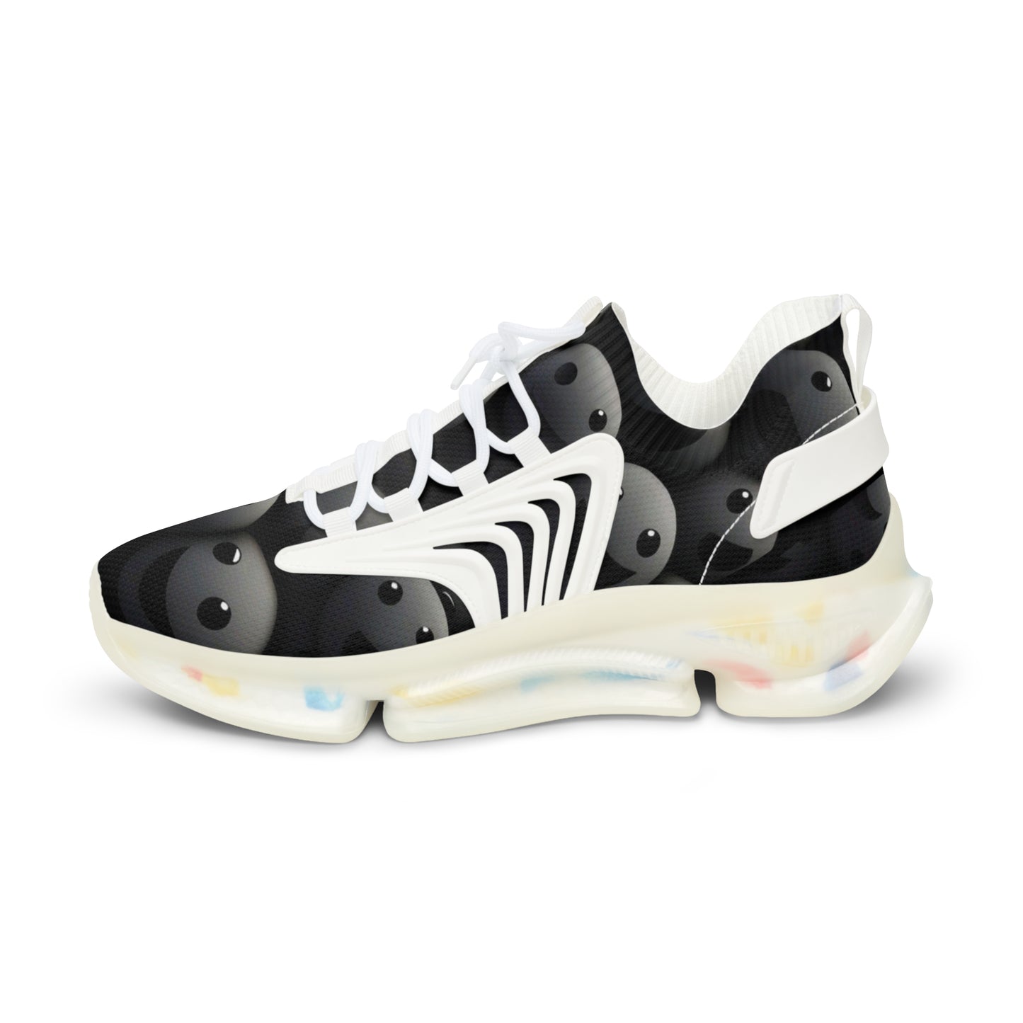 Mesh Sneakers for Men - Dark Smoke Smilie Faces Design
