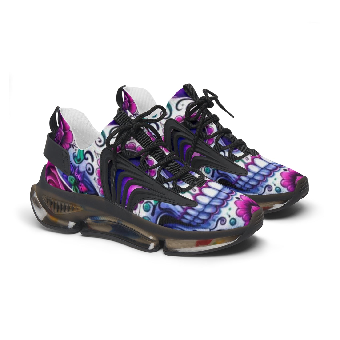 Mesh Sneakers with Sugar Skull and Roses Design