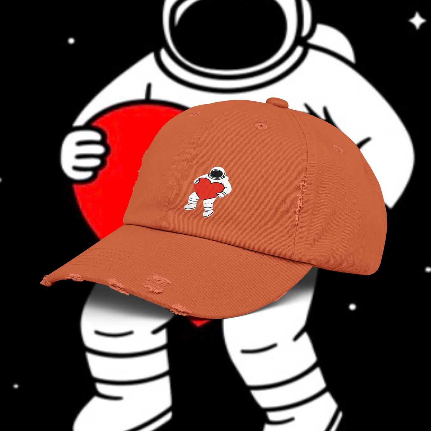 Astronaut Love Distressed Cap, Unisex Space Hat, Trendy Gift for Space Lovers, Casual Fashion Accessory, Perfect for Holidays