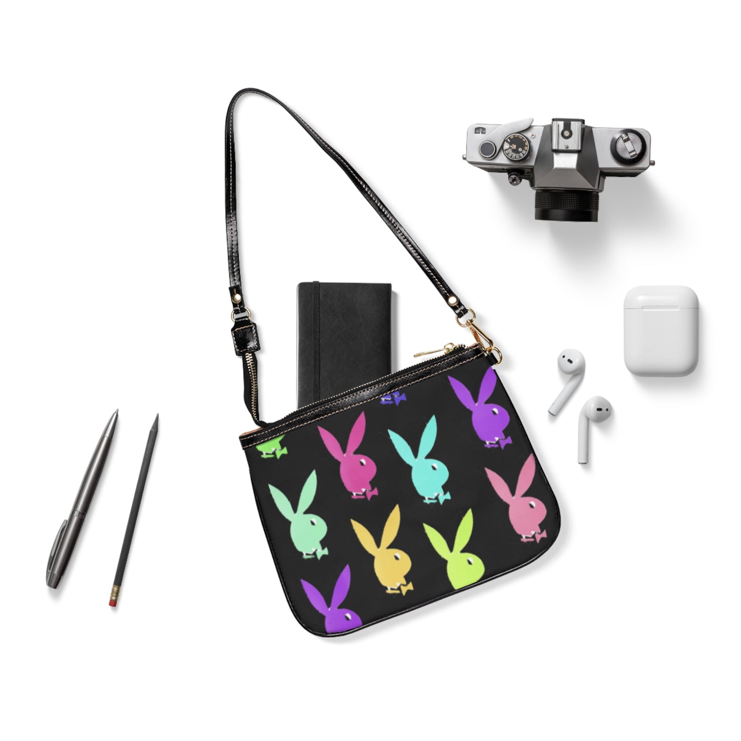 Colorful Bunny Print Small Shoulder Bag, Cute Crossbody Bag, Trendy Everyday Purse, Easter Gift, Spring Fashion Accessory