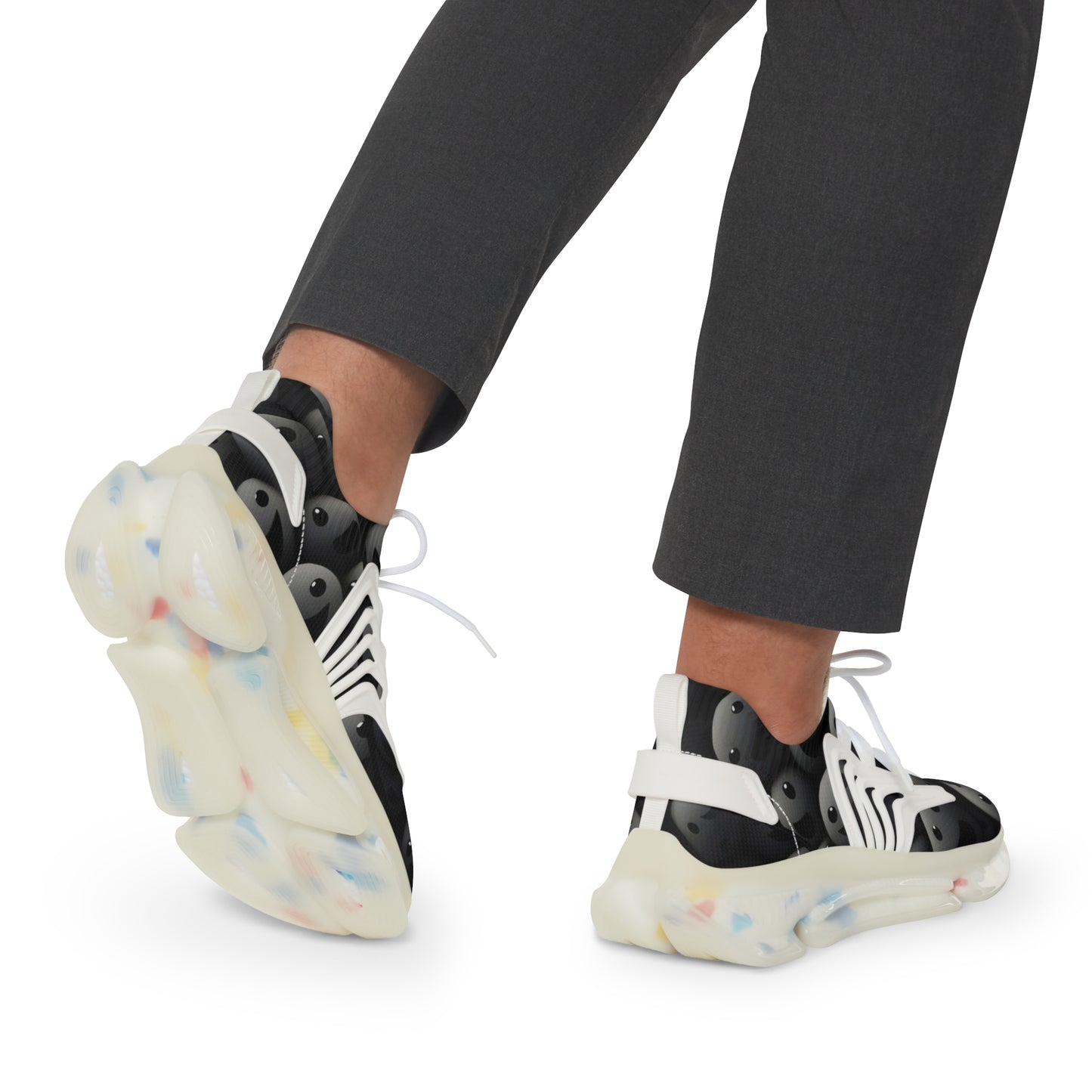 Mesh Sneakers for Men - Dark Smoke Smilie Faces Design