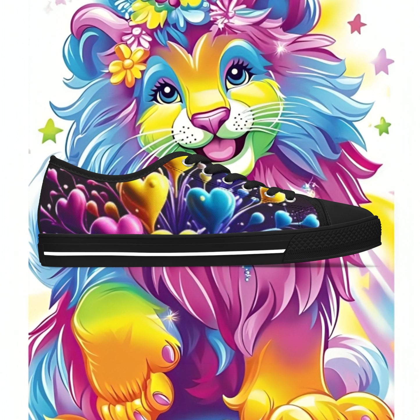 Colorful Lion Sneakers - Vibrant Low Top Shoes for Women, Casual Wear, Festival Footwear, Gift for Animal Lovers, Colorful Fashion Statement