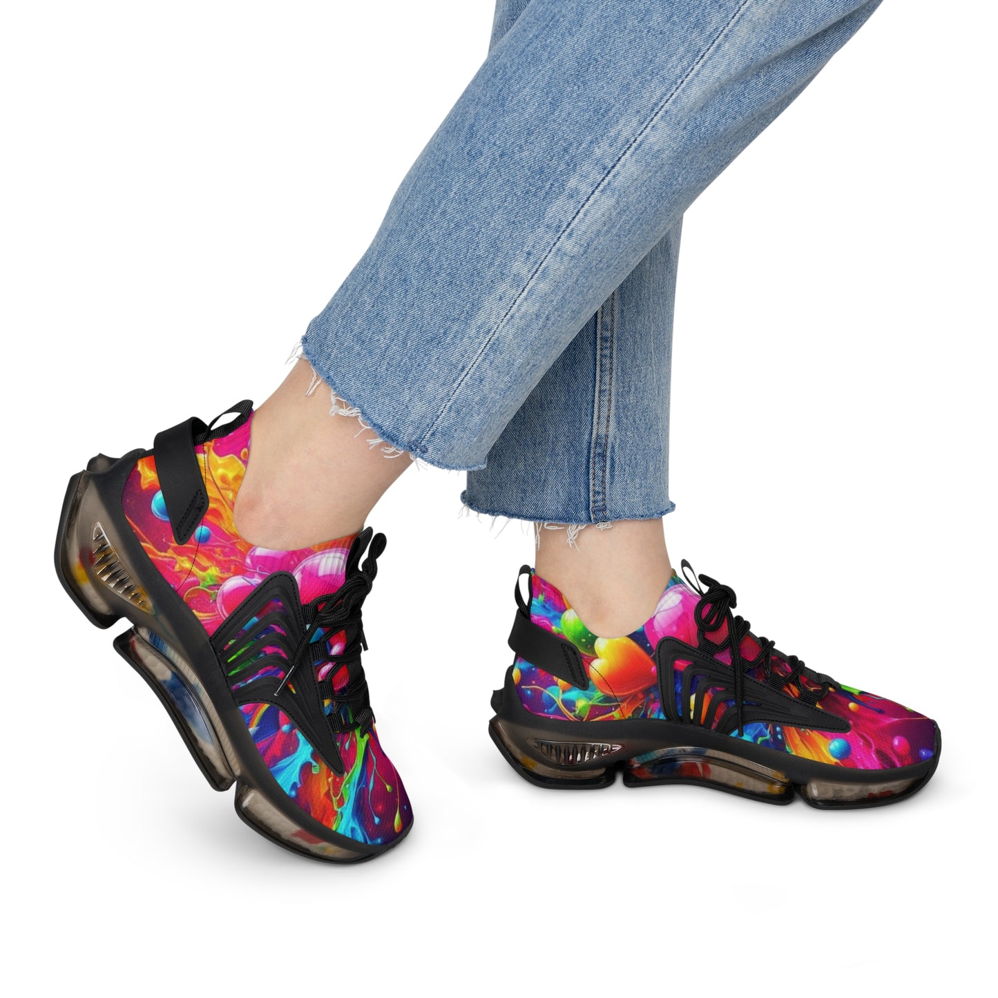 Mesh Sneakers, Watercolor Heart Design Tennis Shoes for Women