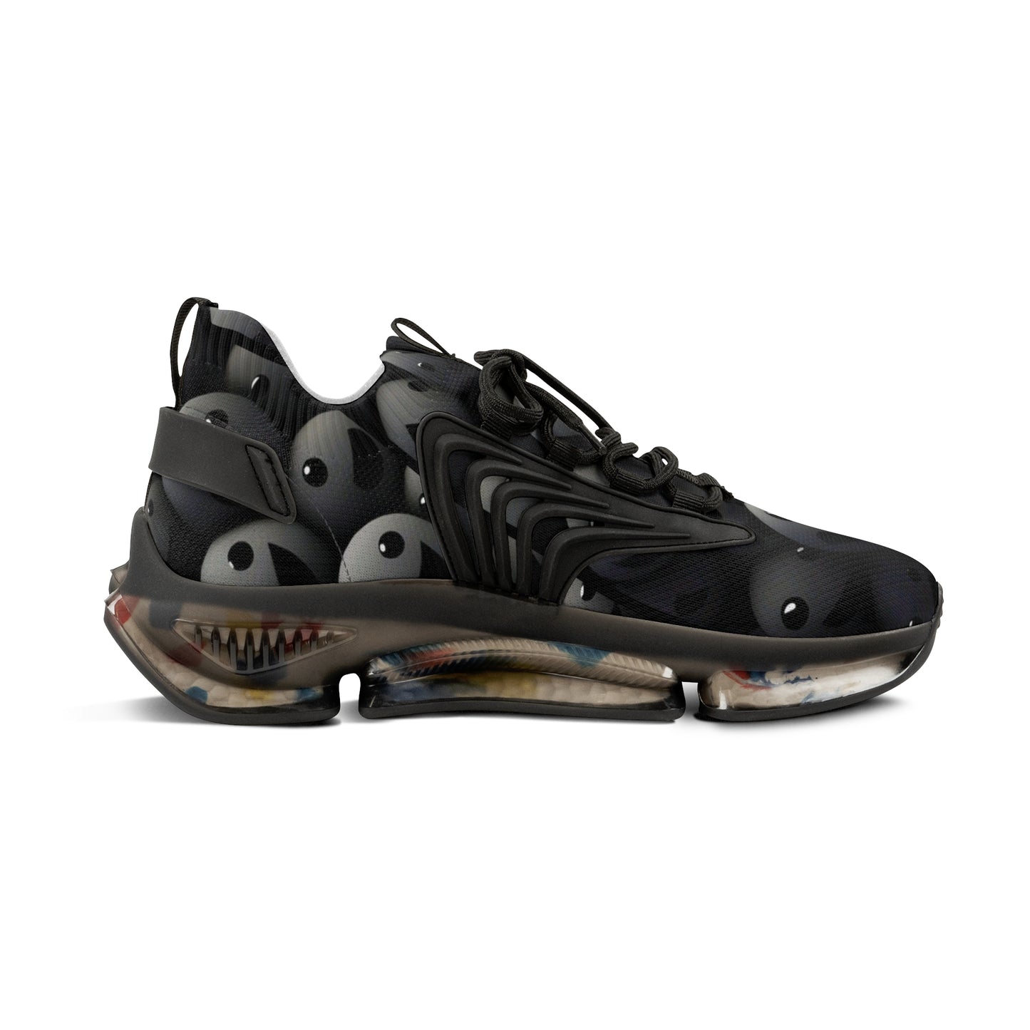 Mesh Sneakers for Men - Dark Smoke Smilie Faces Design
