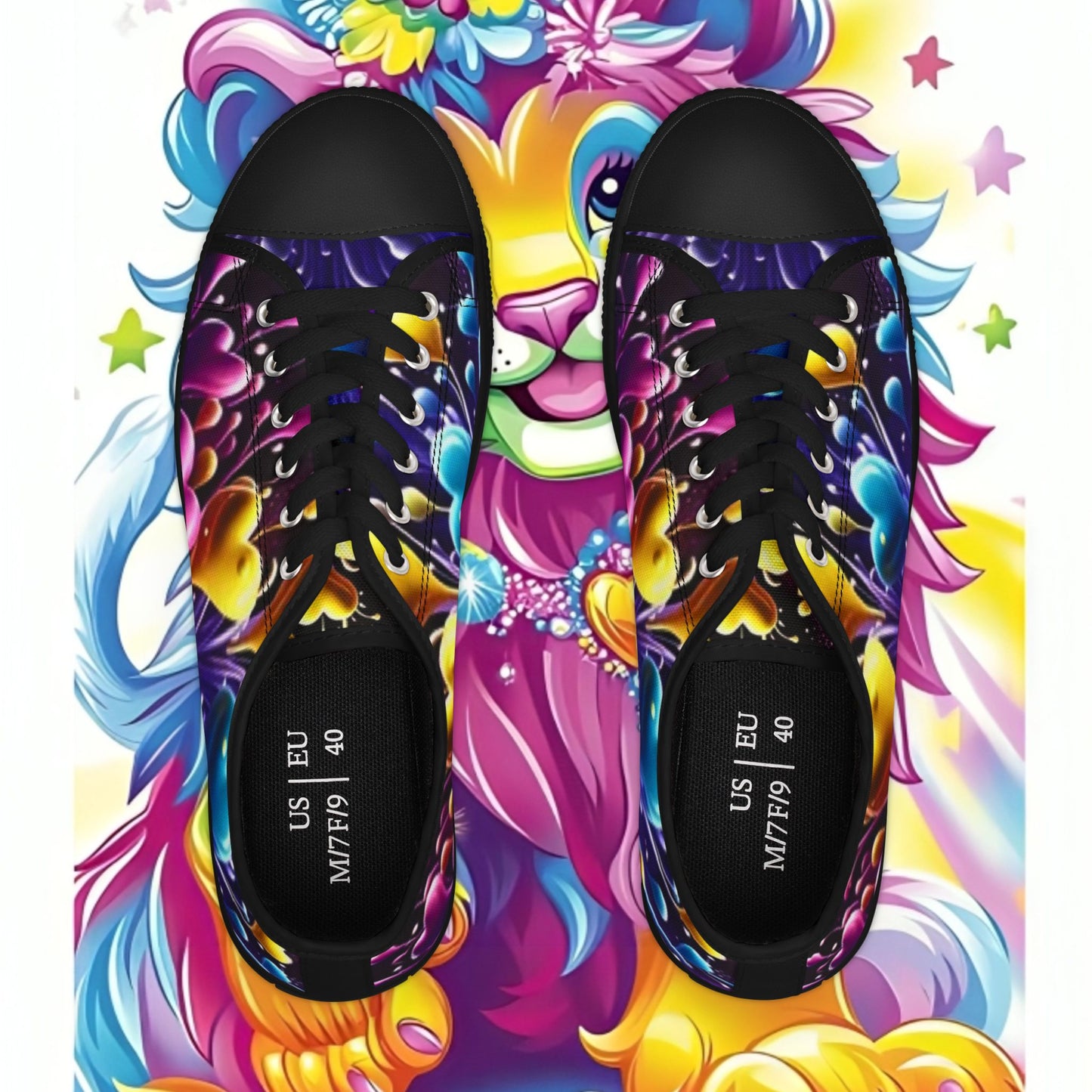 Colorful Lion Sneakers - Vibrant Low Top Shoes for Women, Casual Wear, Festival Footwear, Gift for Animal Lovers, Colorful Fashion Statement