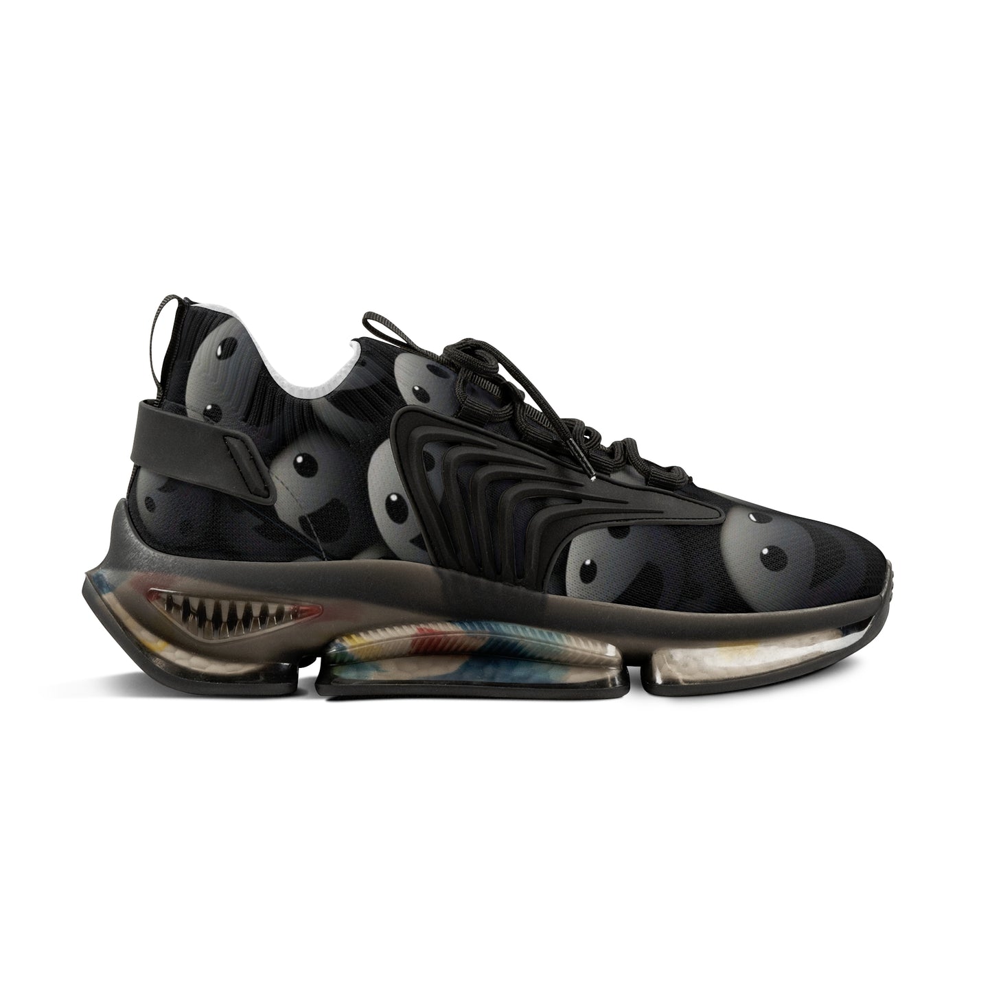 Mesh Sneakers for Men - Dark Smoke Smilie Faces Design