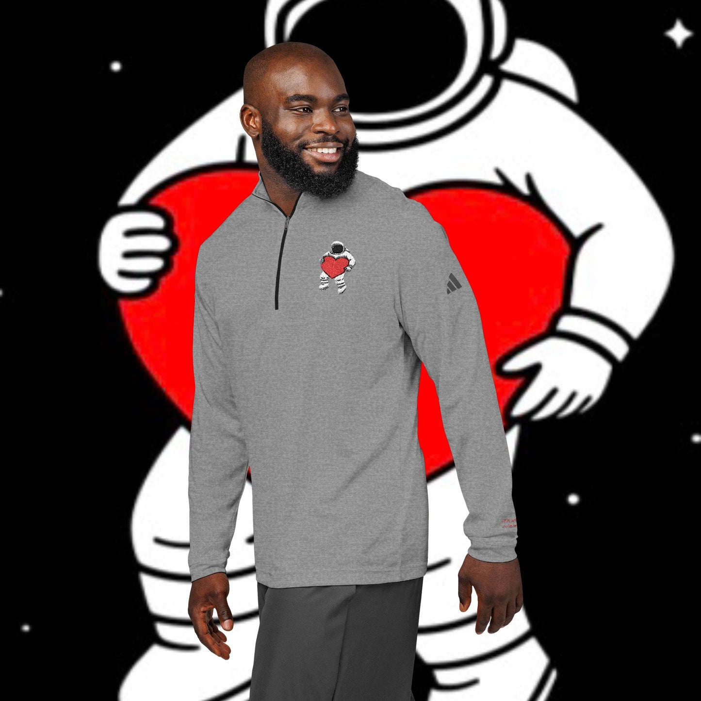 Cosmic Love Quarter-Zip Pullover, Heartbeat Pullover, Astronaut Apparel, Unique Sportswear, Valentine's Day Gift, Casual Activewear