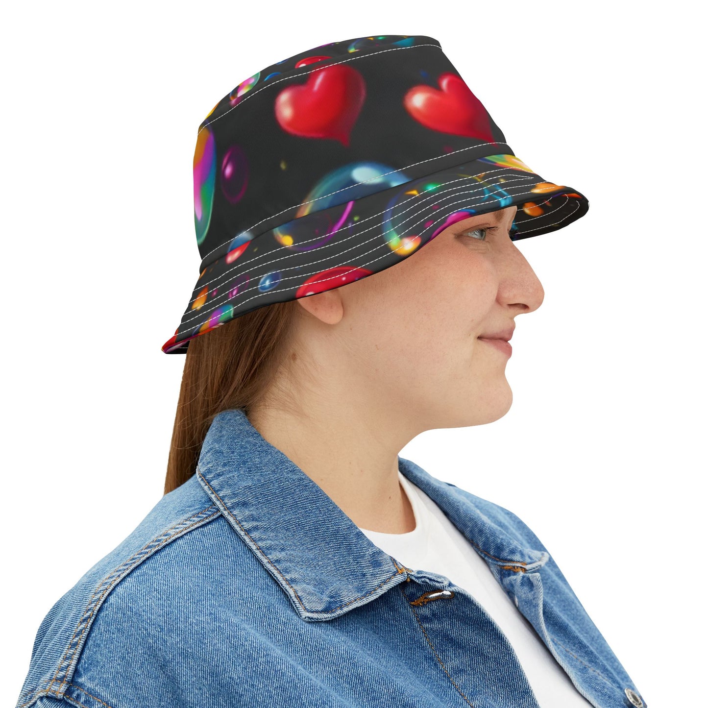 Vibrant Heart Pattern Bucket Hat, Loving Summer Accessory, Festival Gear, Beach Hat, Fun Gift for Friends