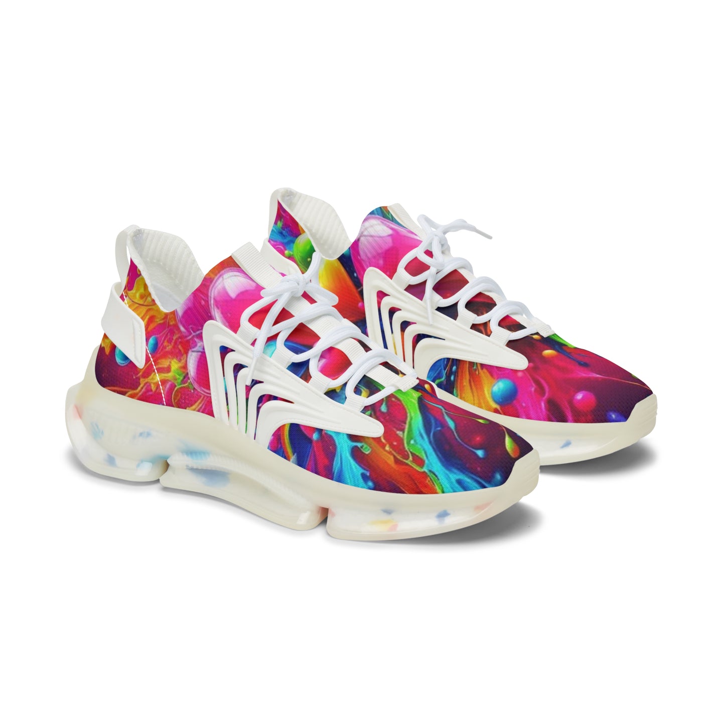 Mesh Sneakers, Watercolor Heart Design Tennis Shoes for Women
