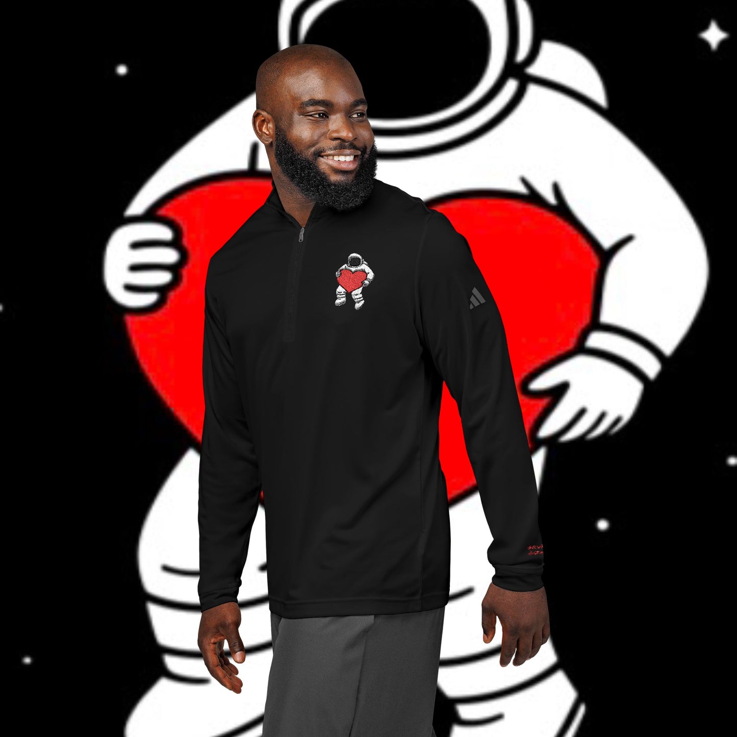 Cosmic Love Quarter-Zip Pullover, Heartbeat Pullover, Astronaut Apparel, Unique Sportswear, Valentine's Day Gift, Casual Activewear