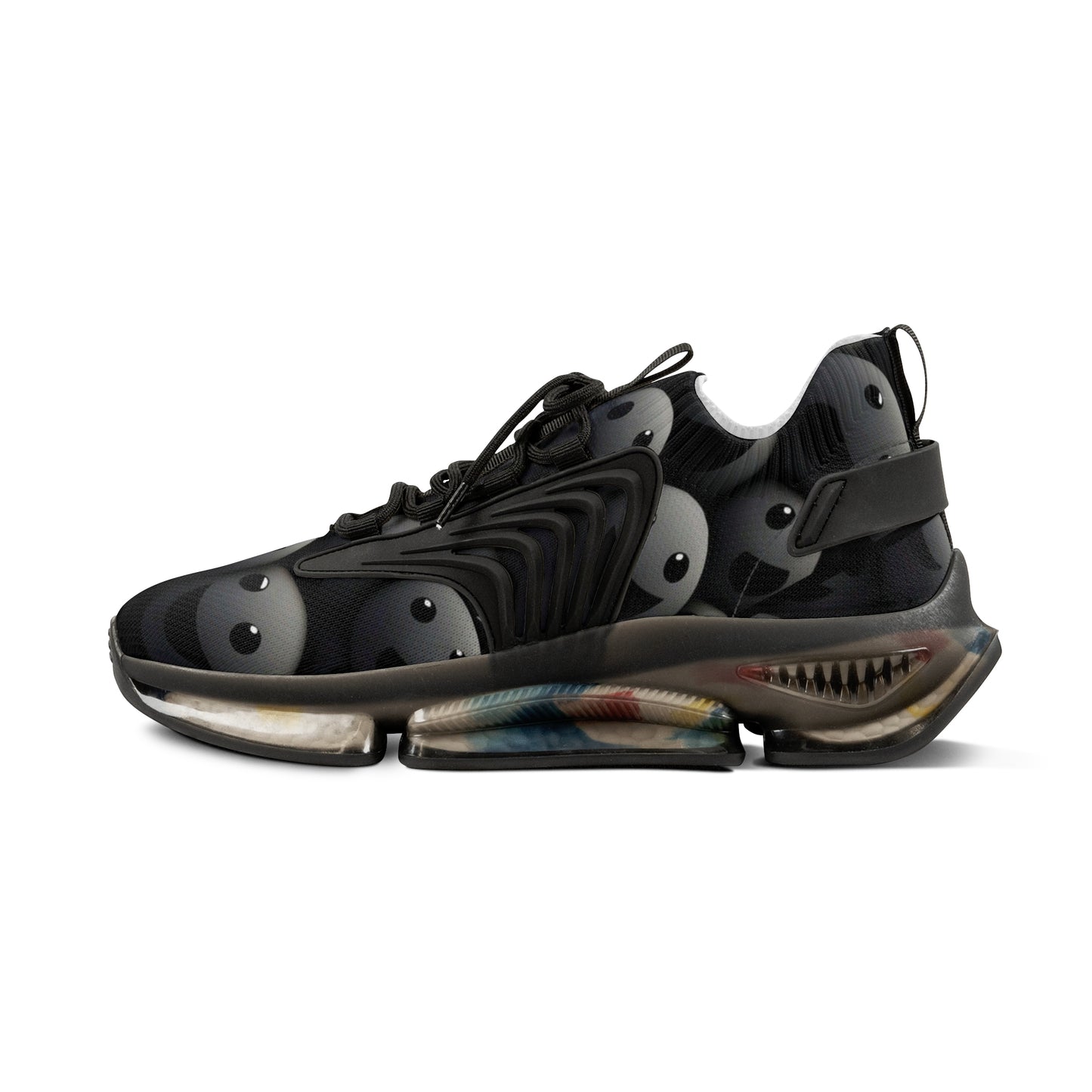Mesh Sneakers for Men - Dark Smoke Smilie Faces Design