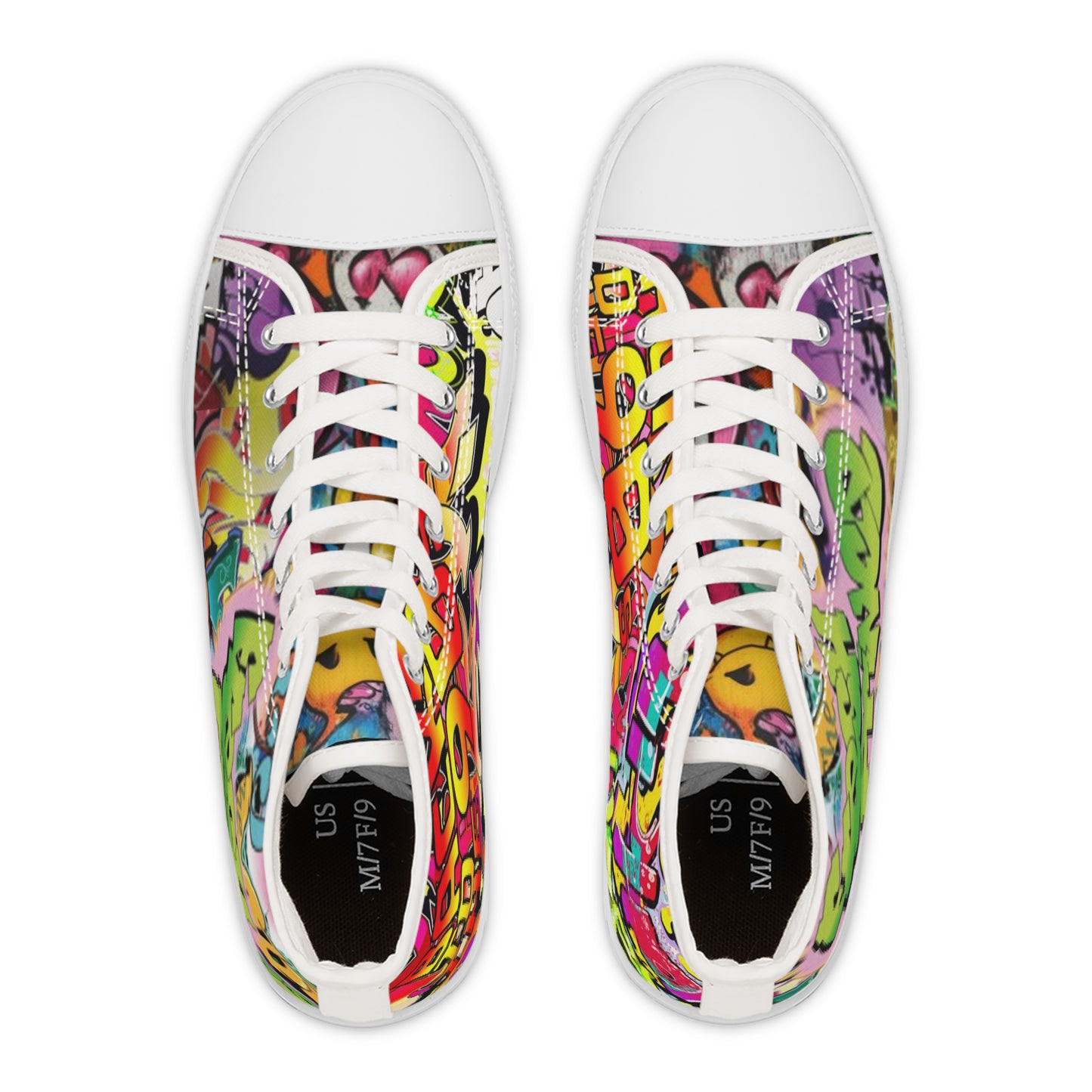 Vibrant High Top Sneakers: Trendy Graffiti Kicks for Street Style Fans, Cool Athletic Footwear, Unique Gift for Her