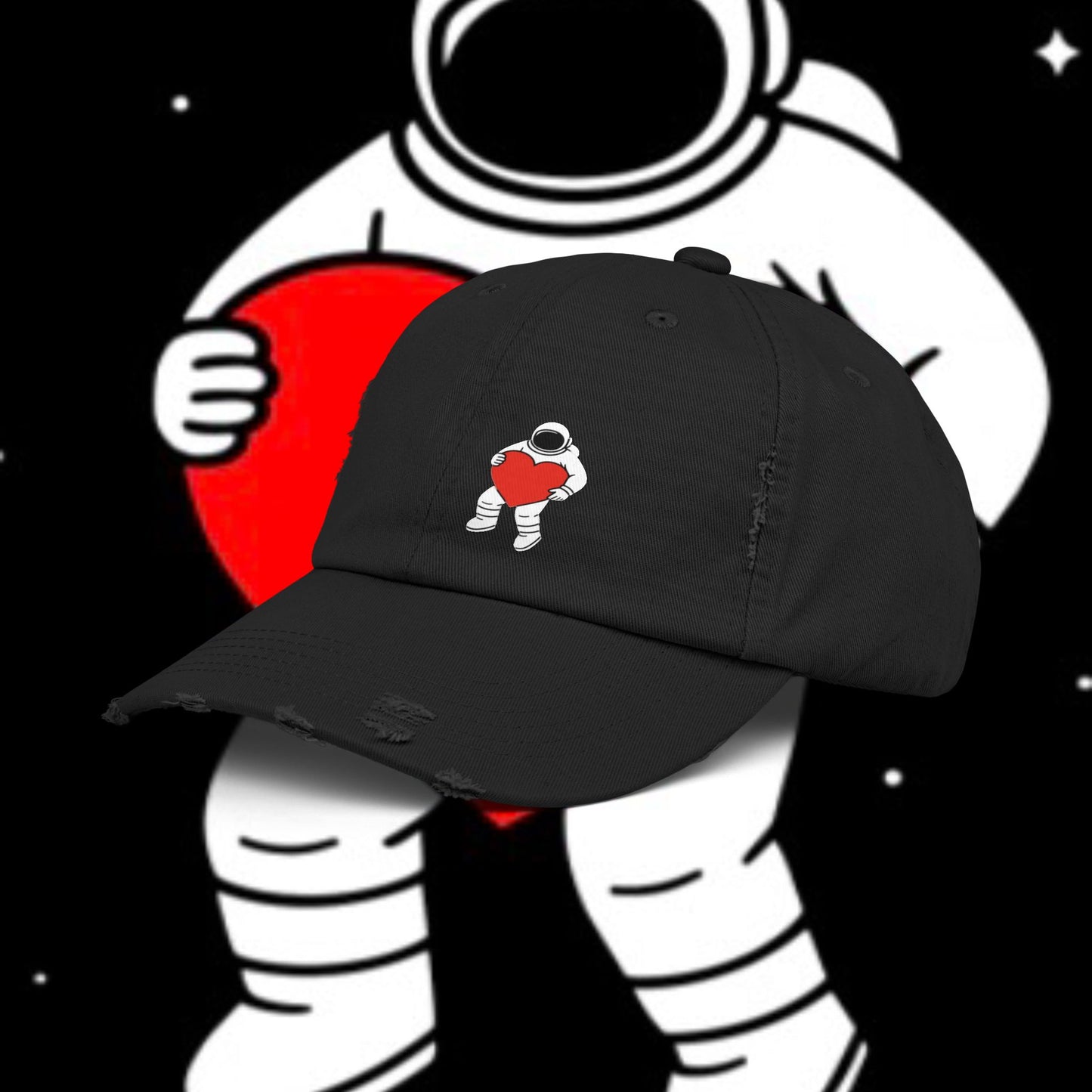 Astronaut Love Distressed Cap, Unisex Space Hat, Trendy Gift for Space Lovers, Casual Fashion Accessory, Perfect for Holidays