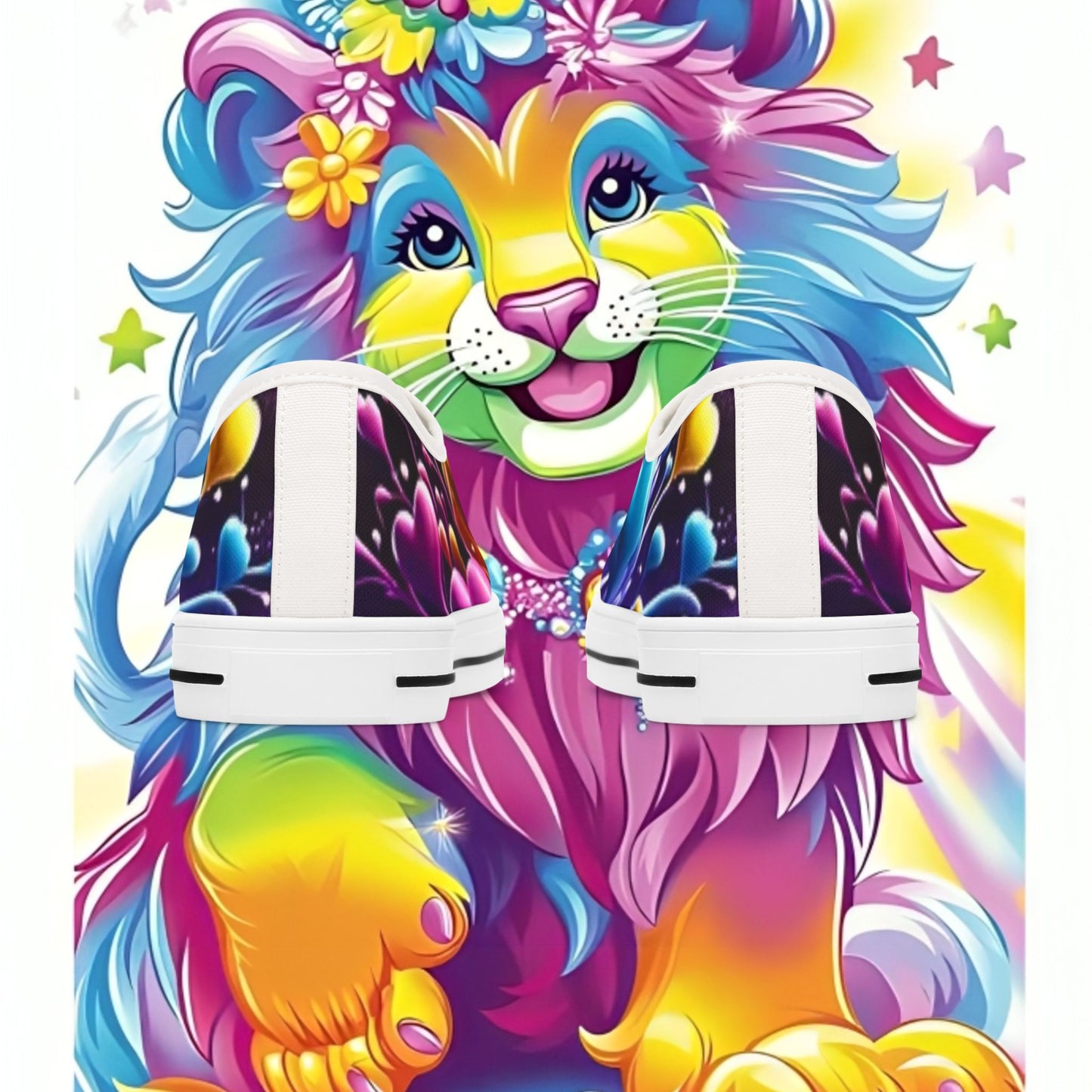Colorful Lion Sneakers - Vibrant Low Top Shoes for Women, Casual Wear, Festival Footwear, Gift for Animal Lovers, Colorful Fashion Statement