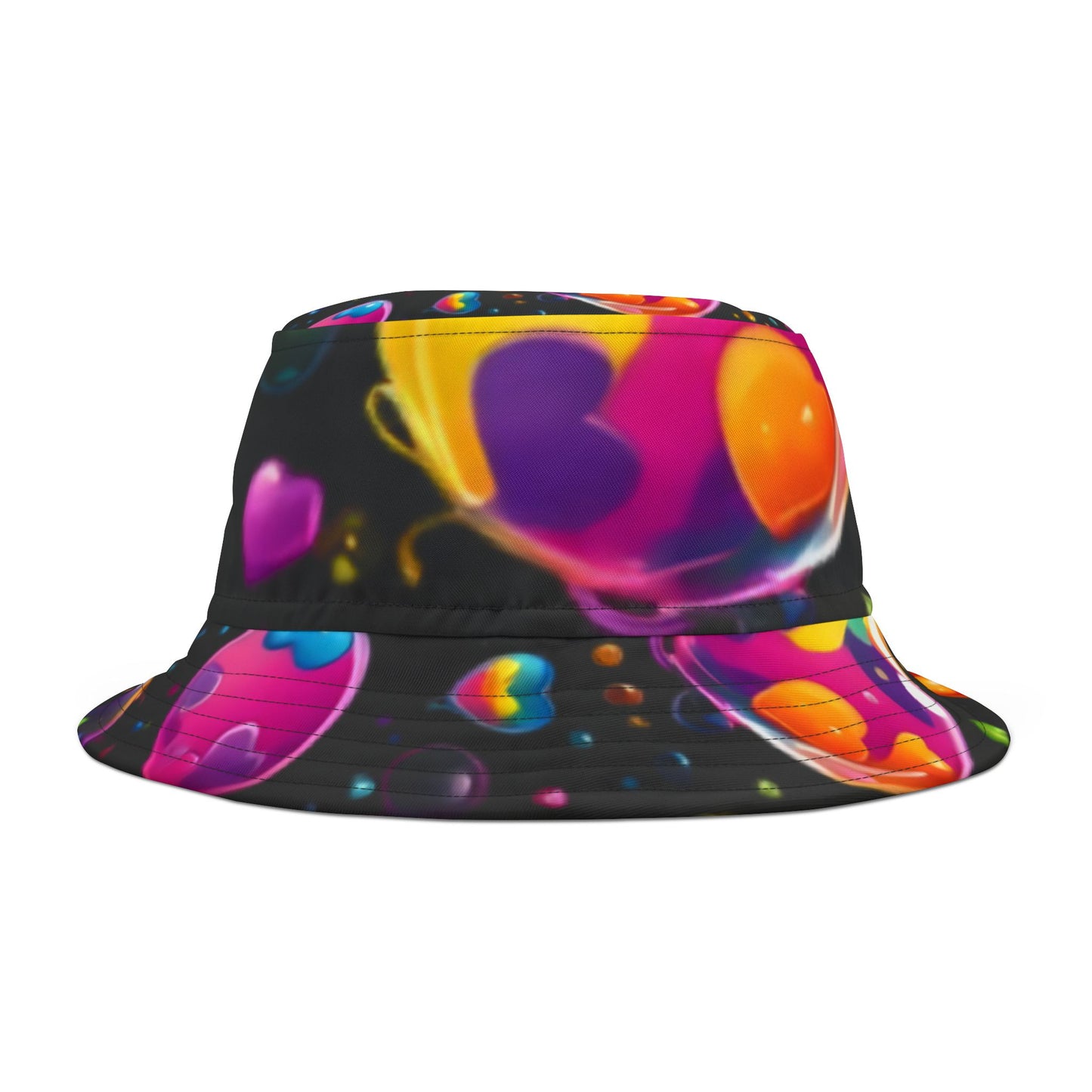 Vibrant Heart Pattern Bucket Hat, Loving Summer Accessory, Festival Gear, Beach Hat, Fun Gift for Friends