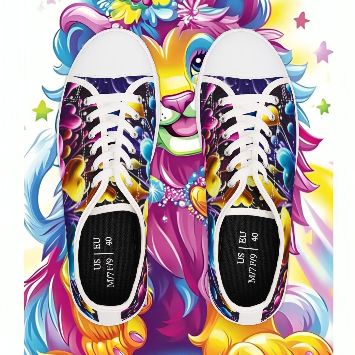 Colorful Lion Sneakers - Vibrant Low Top Shoes for Women, Casual Wear, Festival Footwear, Gift for Animal Lovers, Colorful Fashion Statement