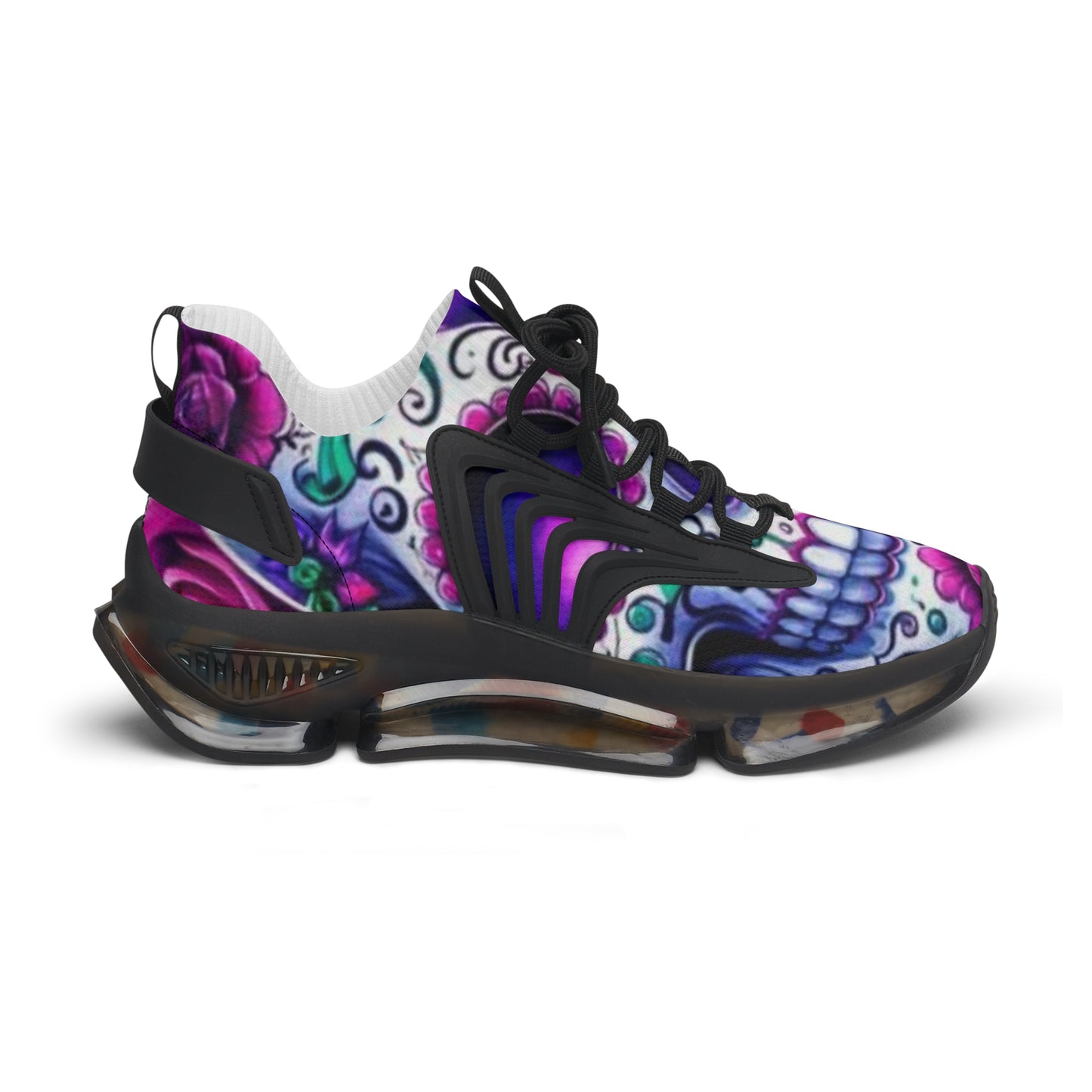 Mesh Sneakers with Sugar Skull and Roses Design