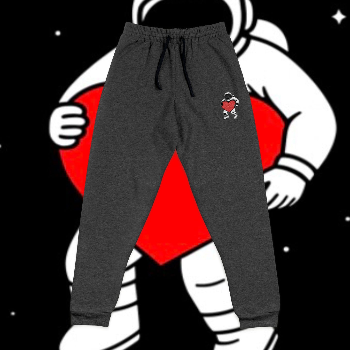 Cosmic Love Joggers, Unisex Embroidered Sweatpants, Cute Gift for Astronaut Lovers, Relaxed Fit Lounge Pants, Perfect for couples