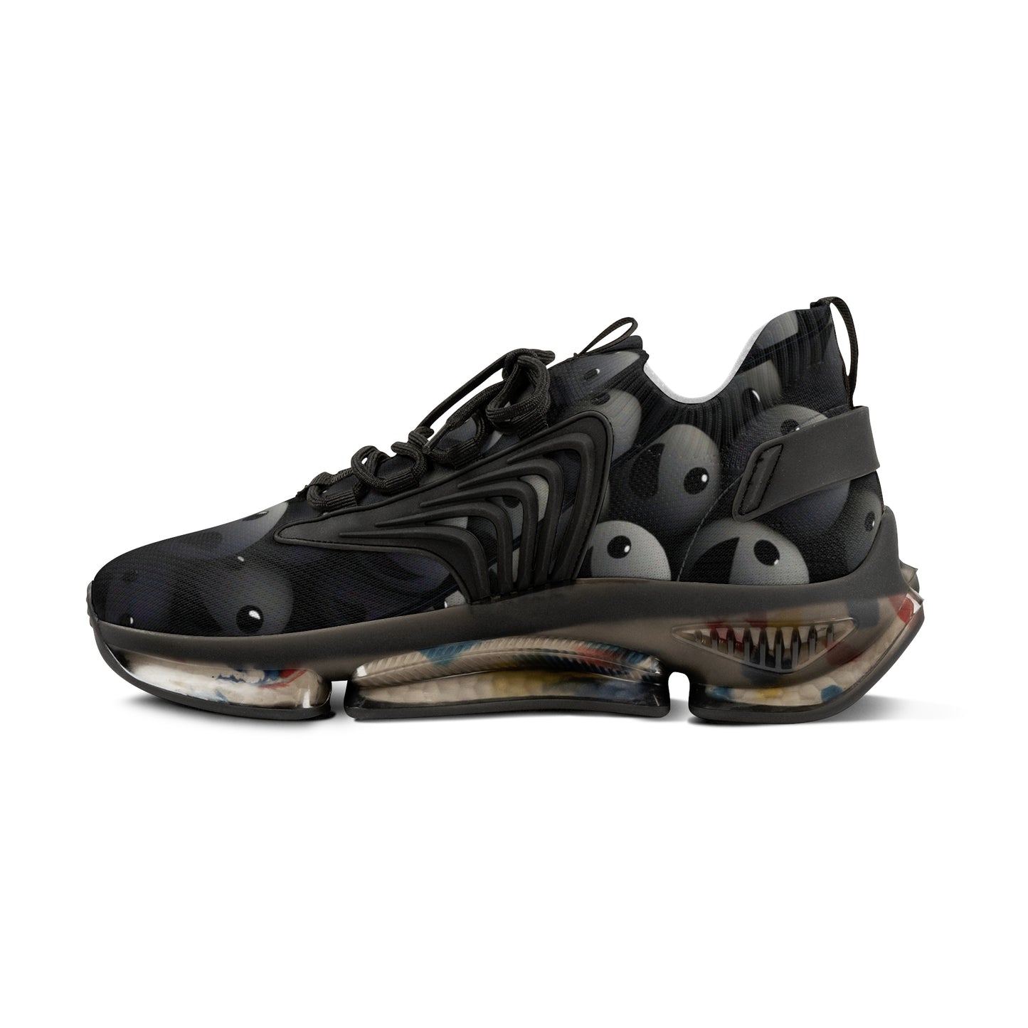 Mesh Sneakers for Men - Dark Smoke Smilie Faces Design