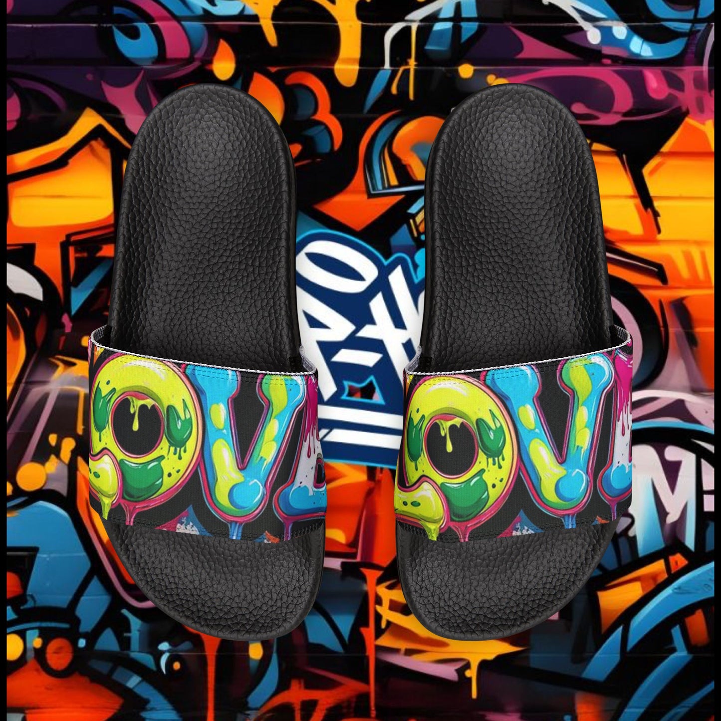 Sandals: Graffiti Love Slides for Females
