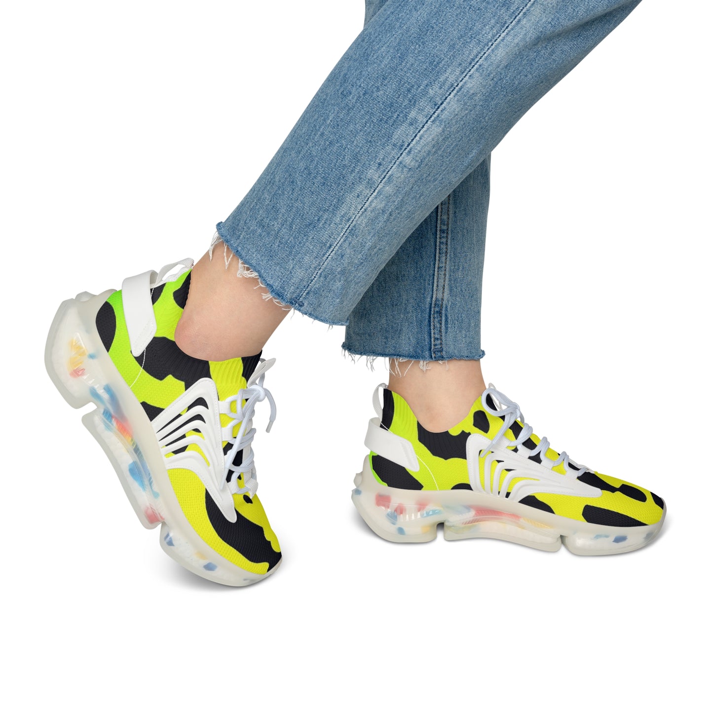 Mesh Sneakers - Yellow Cheetah Print Design