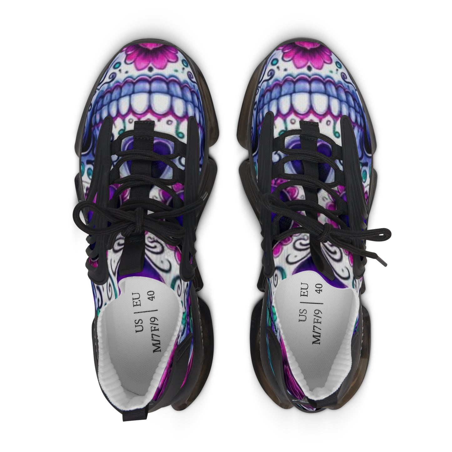 Mesh Sneakers with Sugar Skull and Roses Design