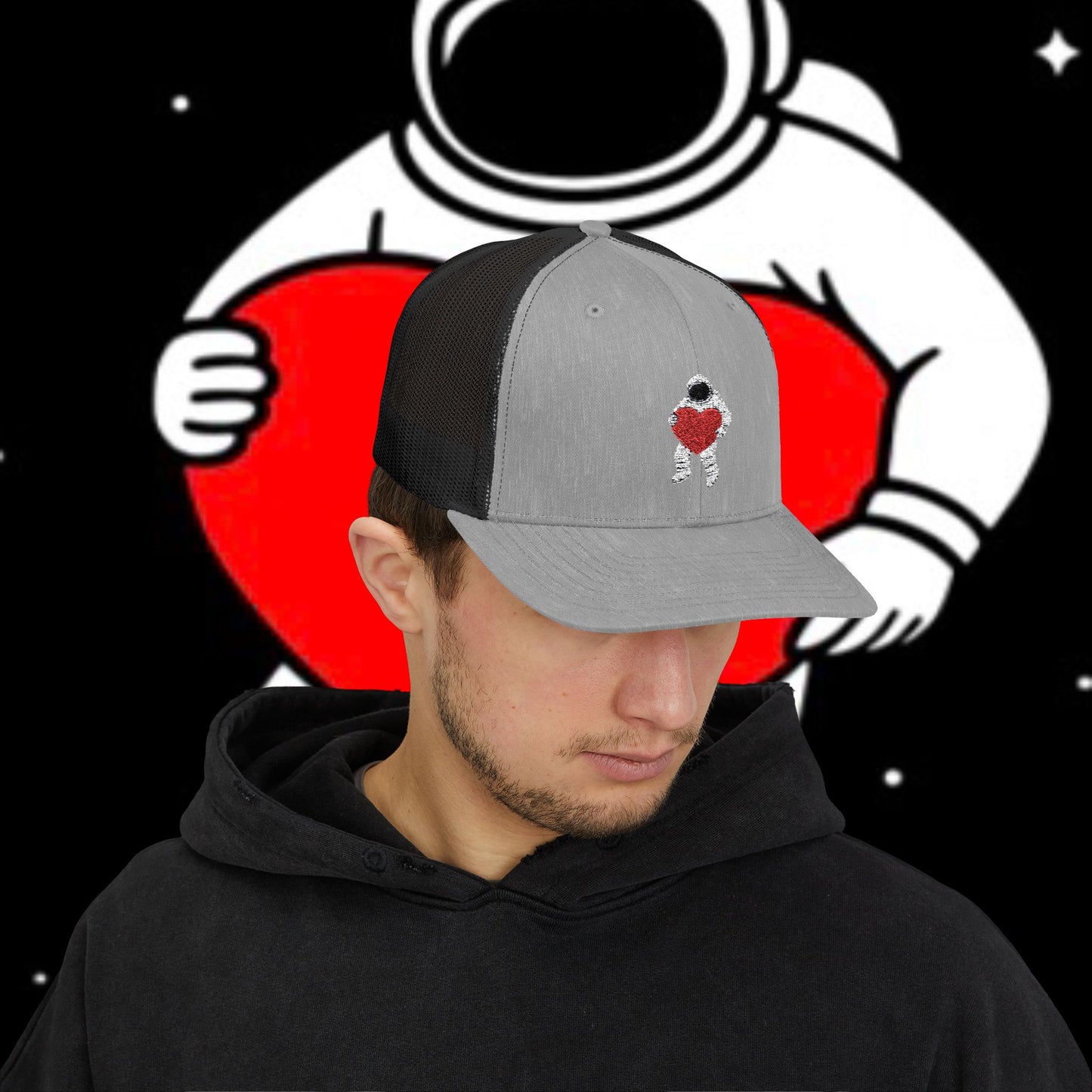Astronaut Heart Snapback Cap, Cool Trucker Hat for Space Lovers, Unique Gift for Birthdays, Holidays, Adventure, Outdoor Wear