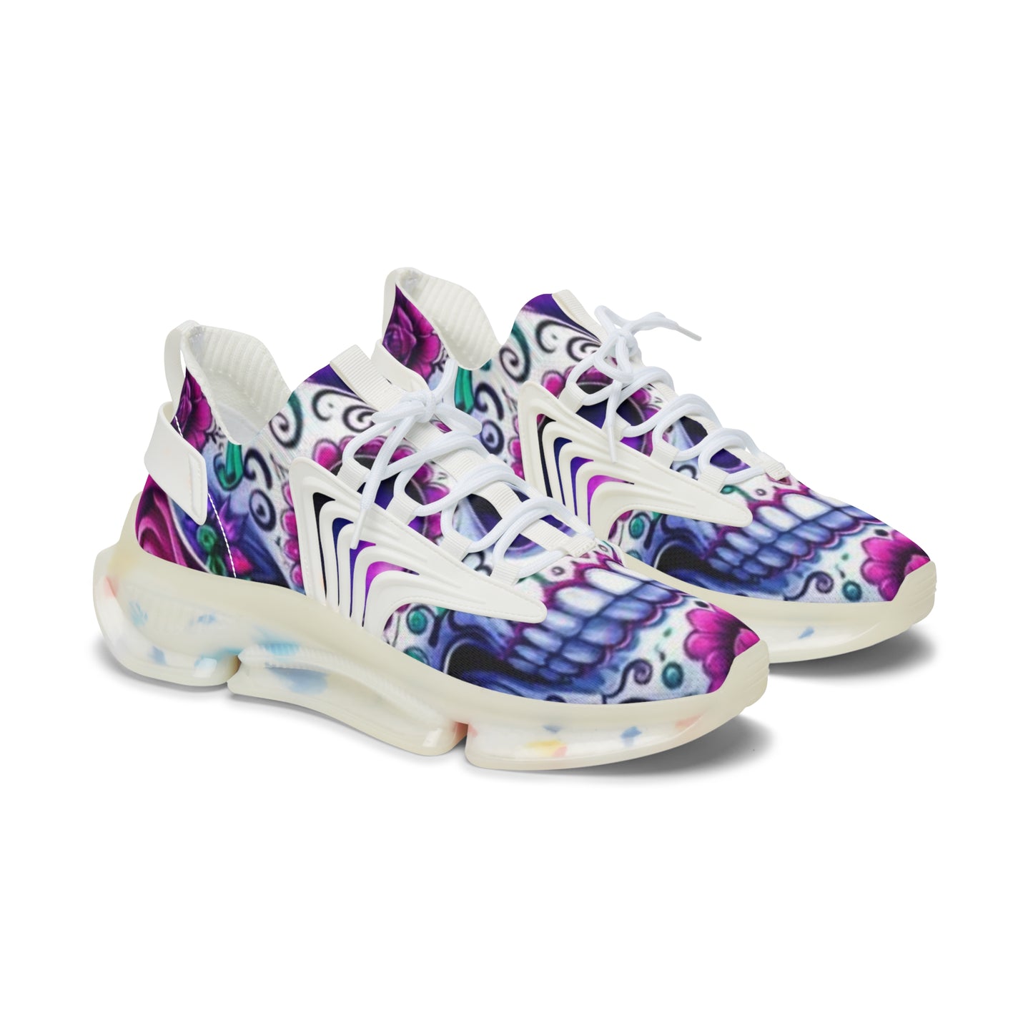 Mesh Sneakers with Sugar Skull and Roses Design