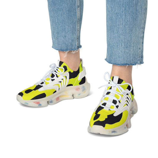 Mesh Sneakers - Yellow Cheetah Print Design