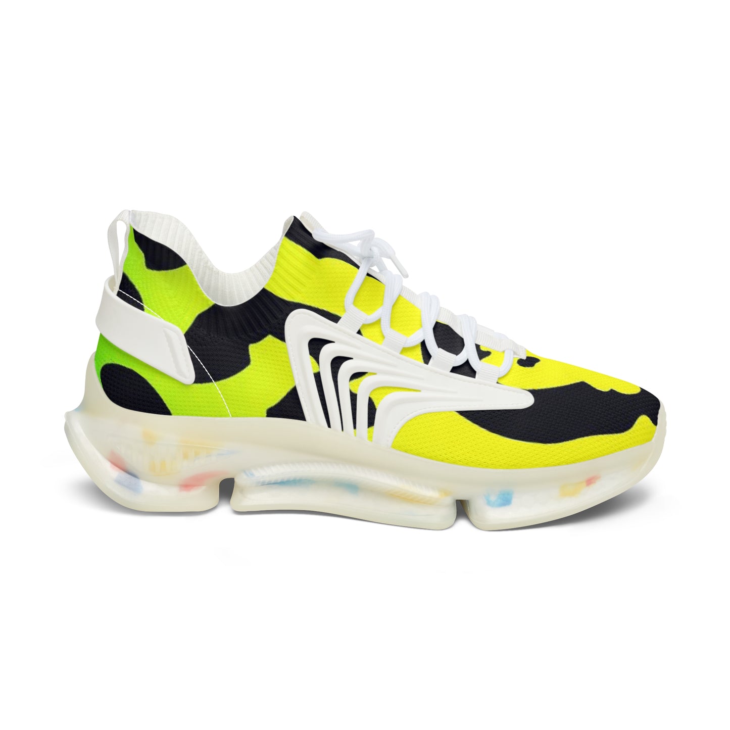 Mesh Sneakers - Yellow Cheetah Print Design