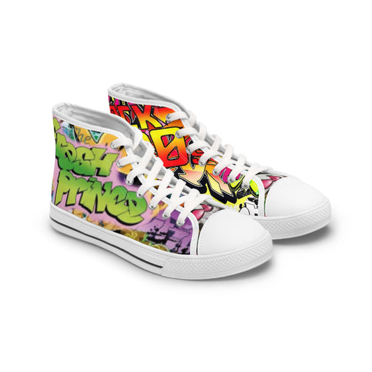 Vibrant High Top Sneakers: Trendy Graffiti Kicks for Street Style Fans, Cool Athletic Footwear, Unique Gift for Her