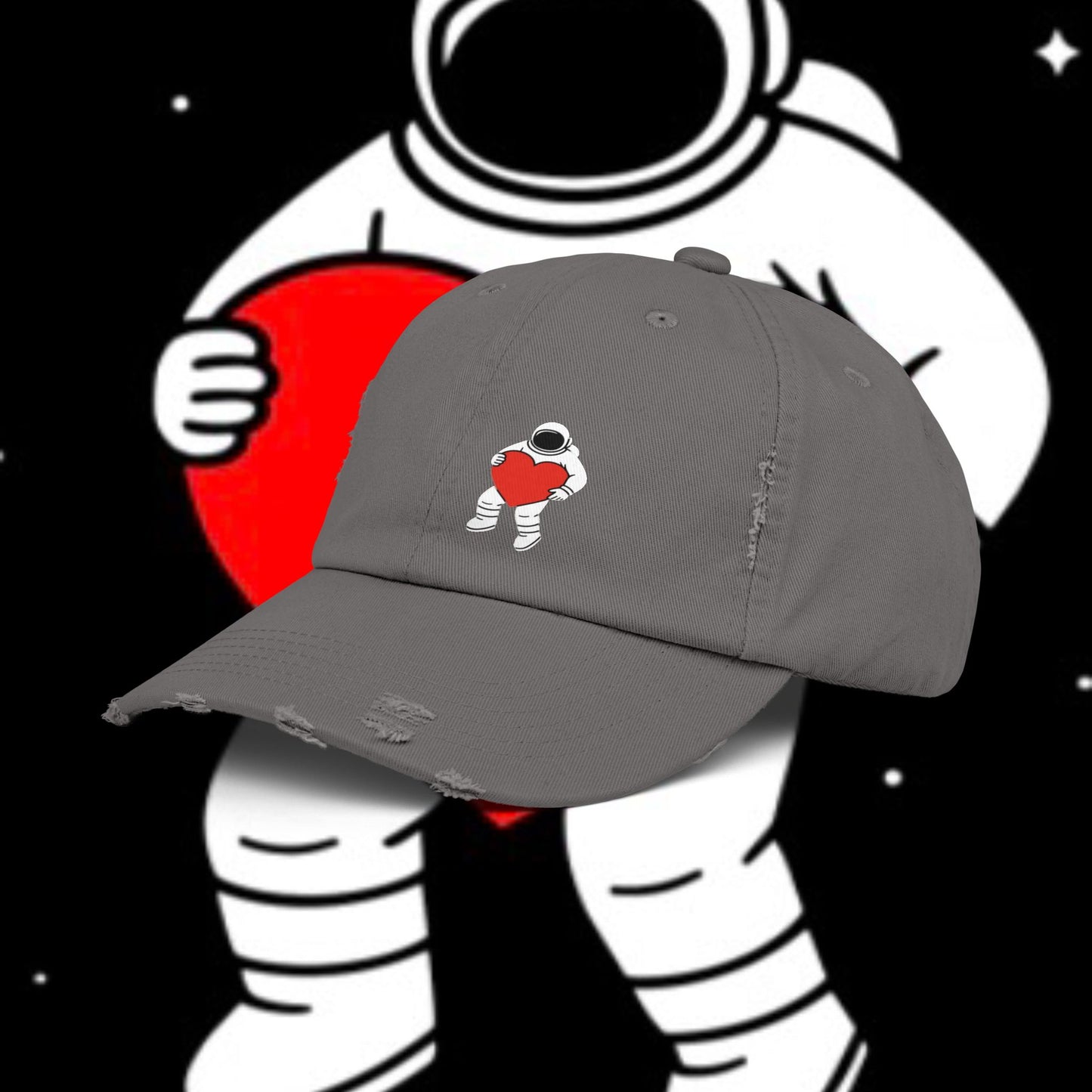 Astronaut Love Distressed Cap, Unisex Space Hat, Trendy Gift for Space Lovers, Casual Fashion Accessory, Perfect for Holidays