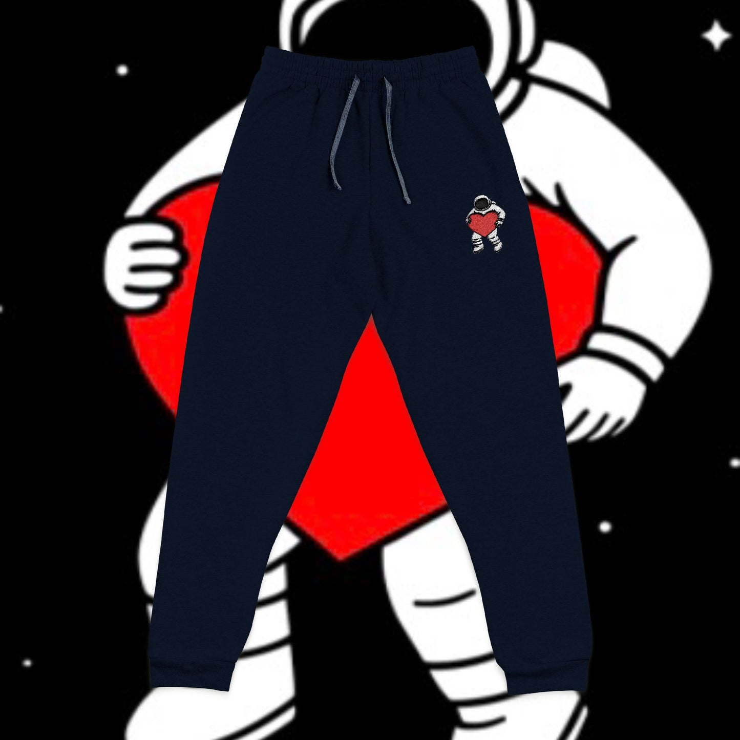 Cosmic Love Joggers, Unisex Embroidered Sweatpants, Cute Gift for Astronaut Lovers, Relaxed Fit Lounge Pants, Perfect for couples