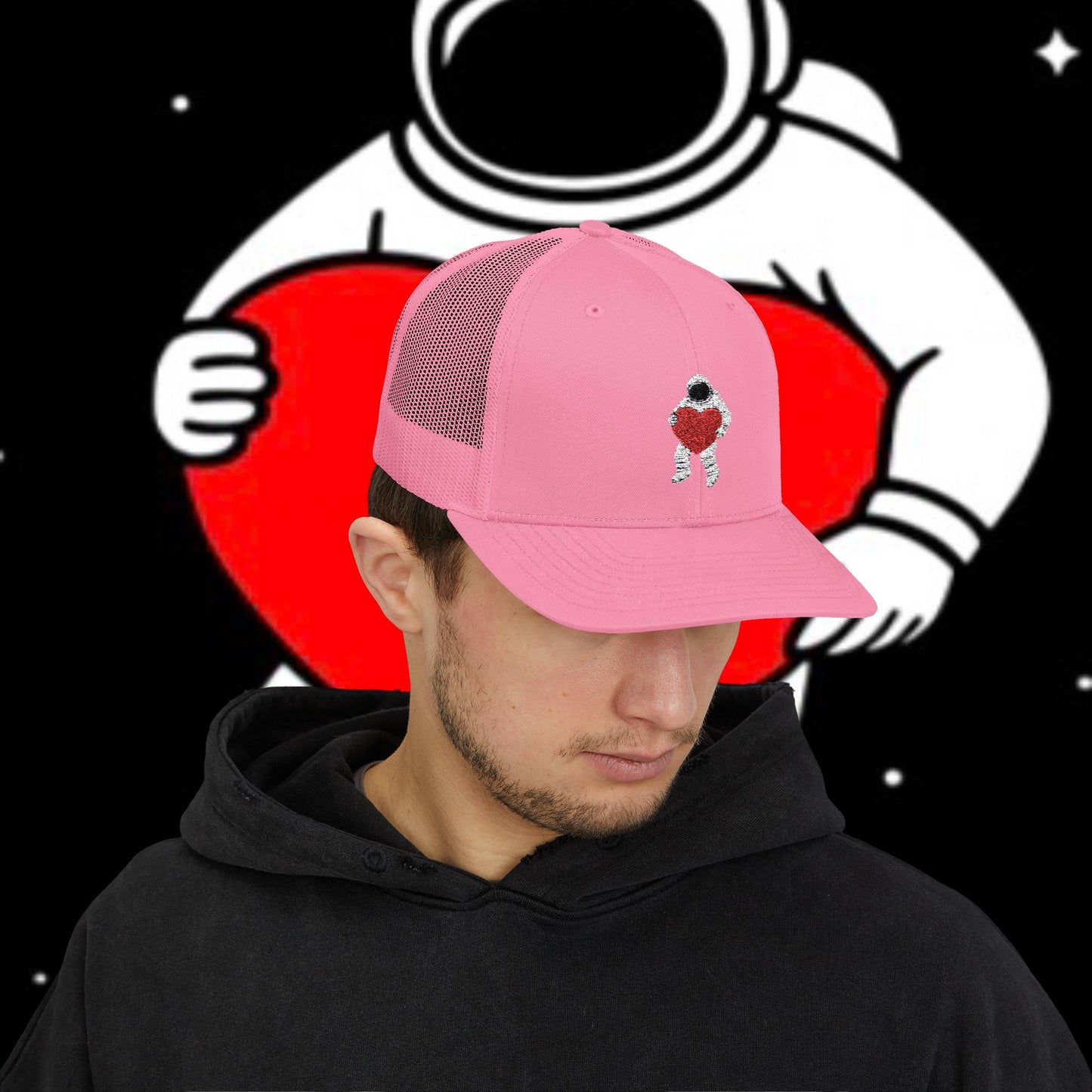 Astronaut Heart Snapback Cap, Cool Trucker Hat for Space Lovers, Unique Gift for Birthdays, Holidays, Adventure, Outdoor Wear