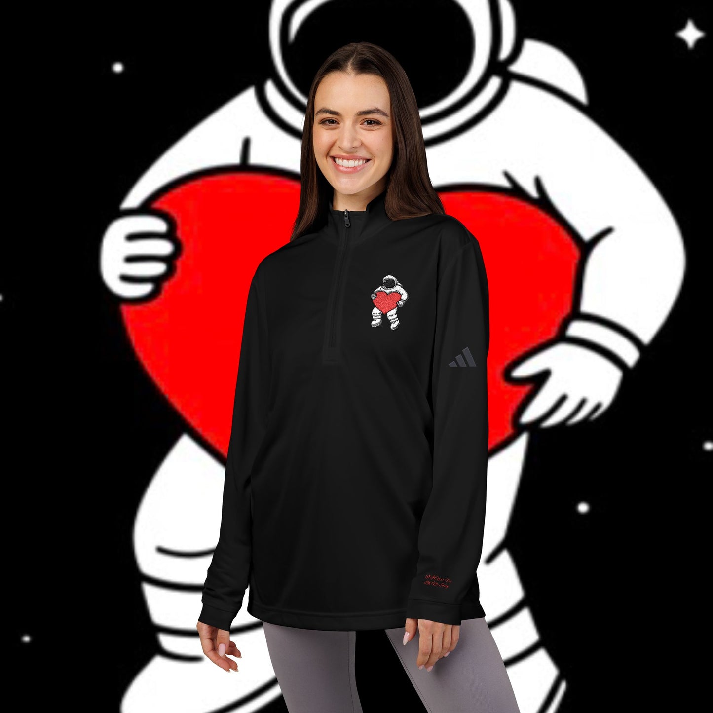 Cosmic Love Quarter-Zip Pullover, Heartbeat Pullover, Astronaut Apparel, Unique Sportswear, Valentine's Day Gift, Casual Activewear