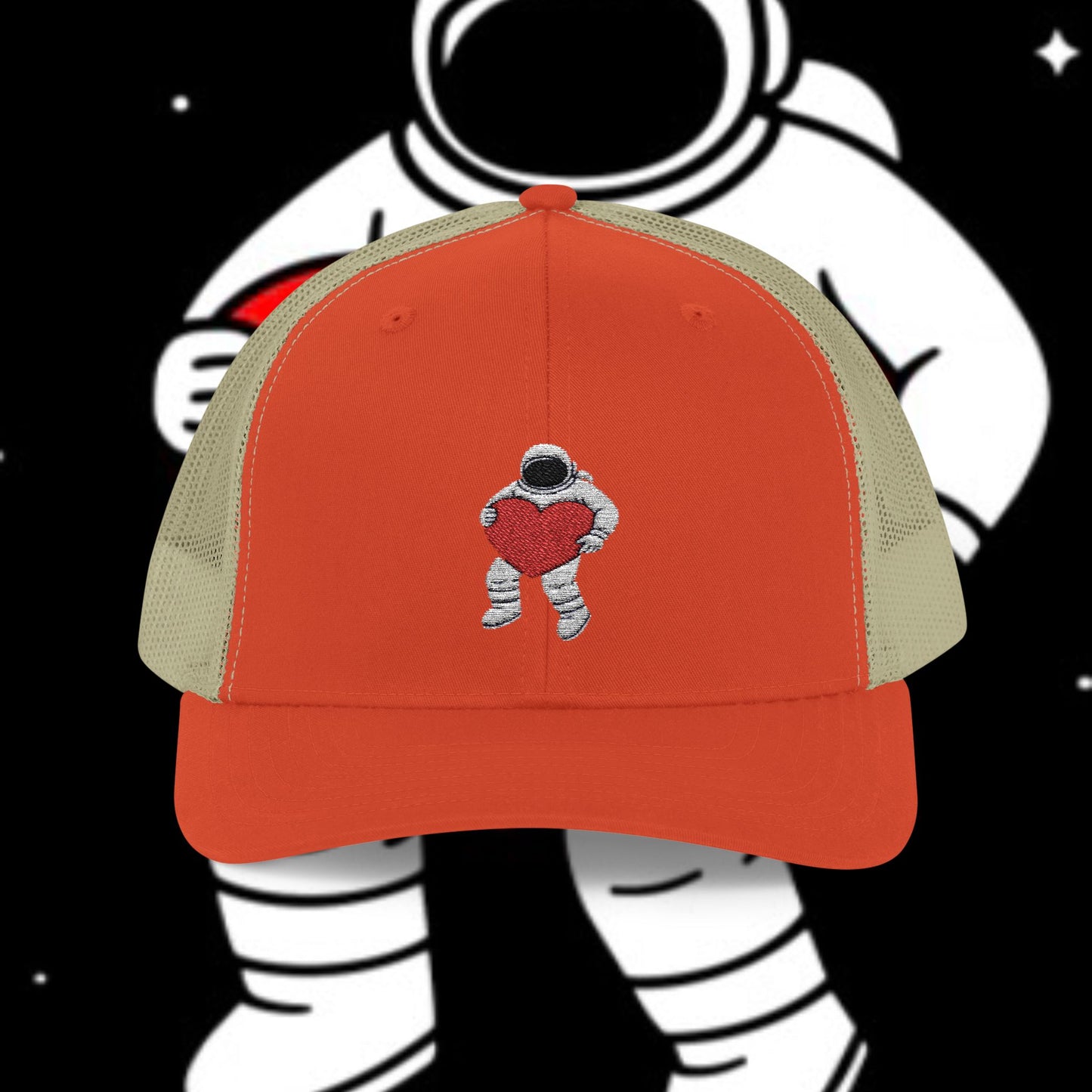 Astronaut Heart Snapback Cap, Cool Trucker Hat for Space Lovers, Unique Gift for Birthdays, Holidays, Adventure, Outdoor Wear