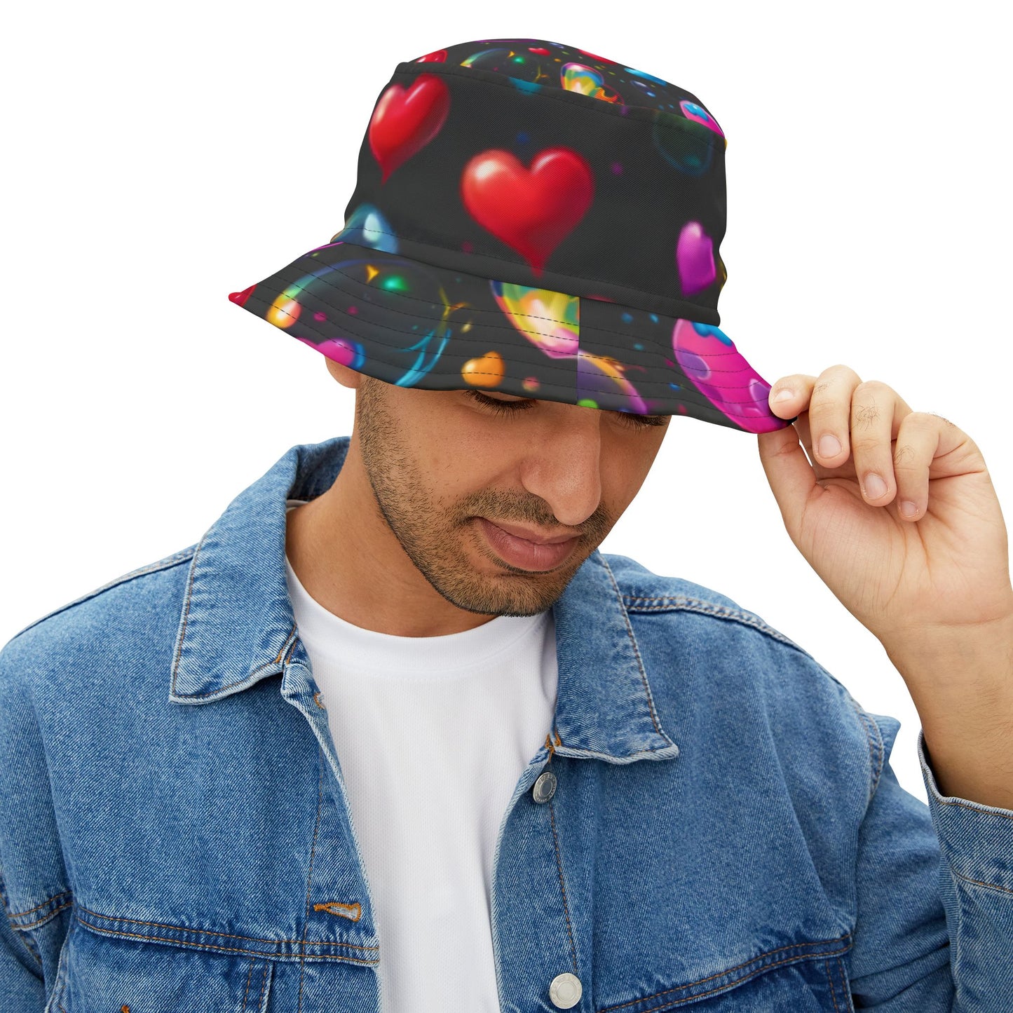 Vibrant Heart Pattern Bucket Hat, Loving Summer Accessory, Festival Gear, Beach Hat, Fun Gift for Friends