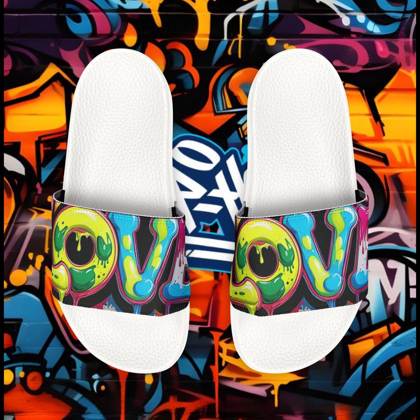 Sandals: Graffiti Love Slides for Females