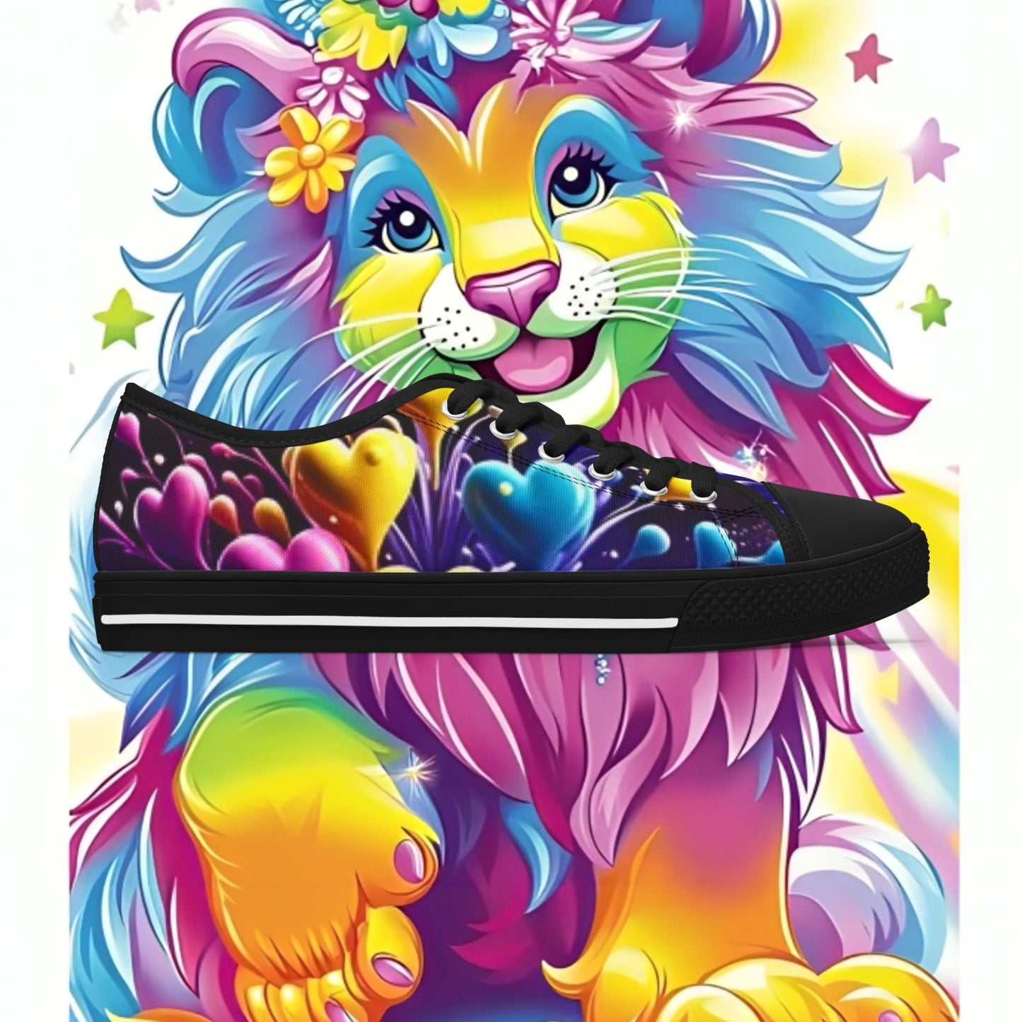 Colorful Lion Sneakers - Vibrant Low Top Shoes for Women, Casual Wear, Festival Footwear, Gift for Animal Lovers, Colorful Fashion Statement