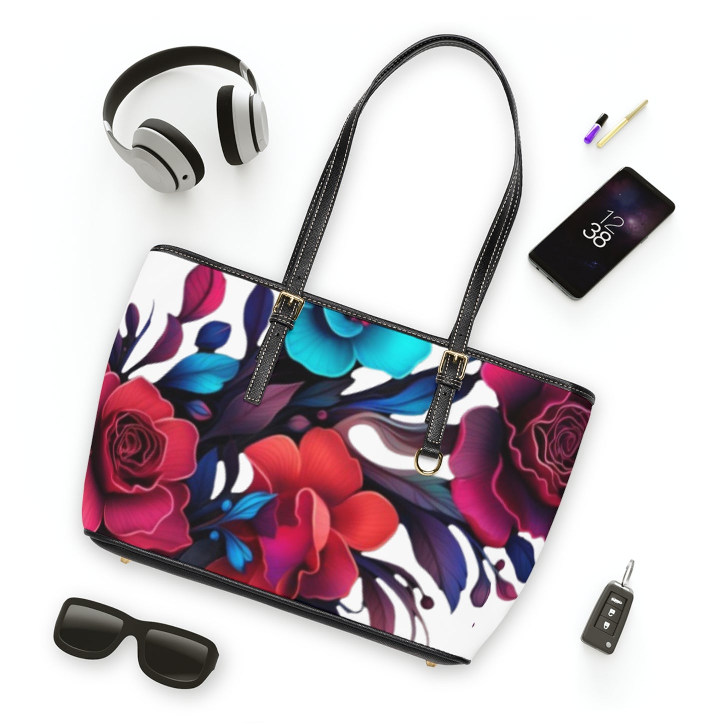 Floral PU Leather Shoulder Bag, Stylish Handbag, Chic Tote, Everyday Use, Gift for Her, Floral Design, Trendy Accessories