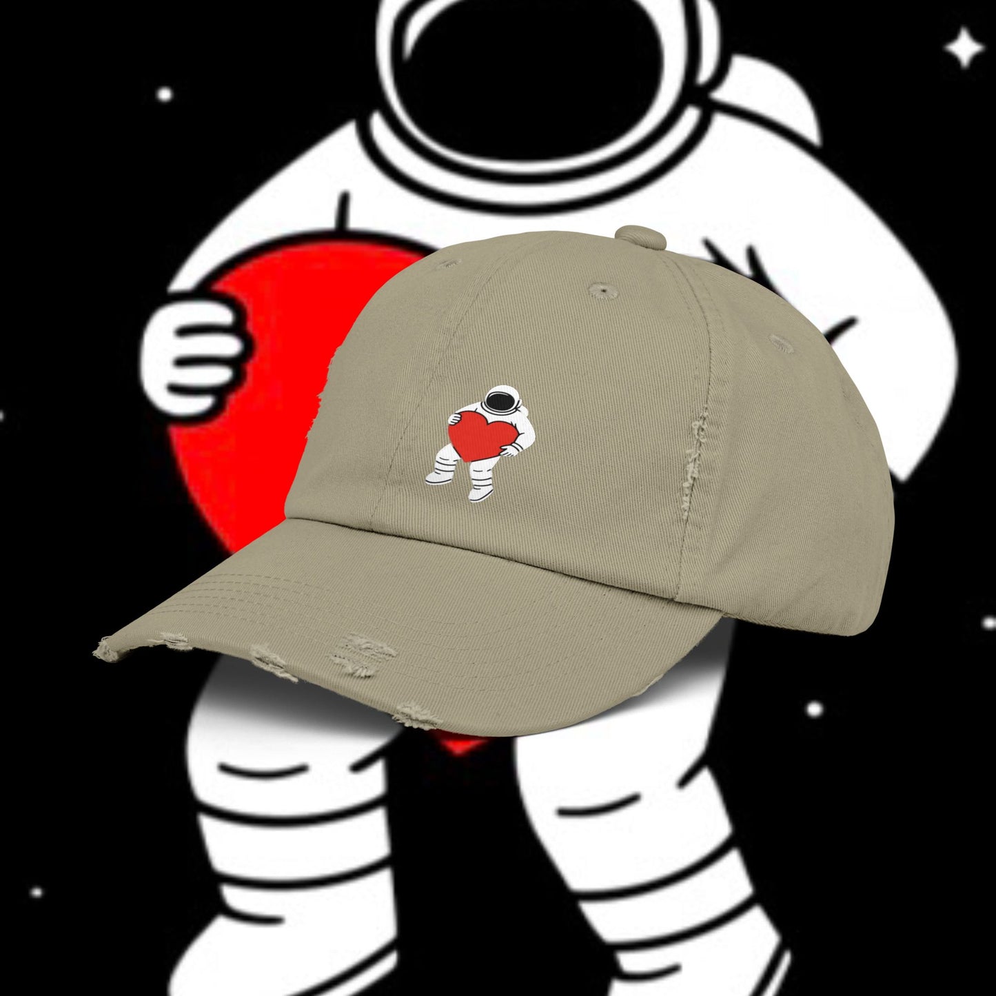 Astronaut Love Distressed Cap, Unisex Space Hat, Trendy Gift for Space Lovers, Casual Fashion Accessory, Perfect for Holidays