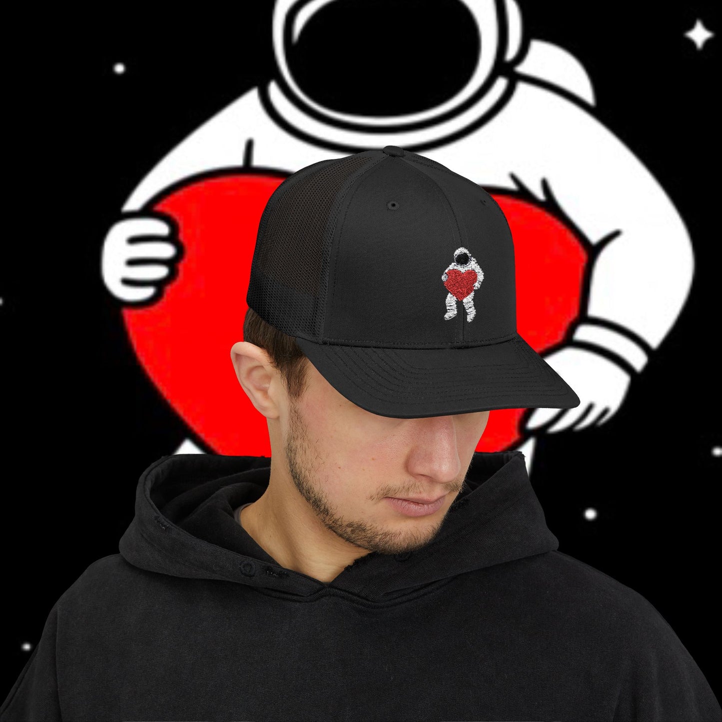 Astronaut Heart Snapback Cap, Cool Trucker Hat for Space Lovers, Unique Gift for Birthdays, Holidays, Adventure, Outdoor Wear